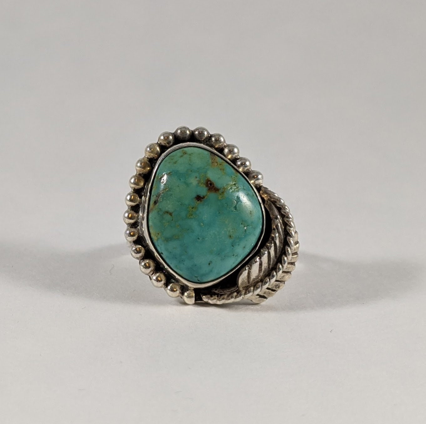 Native American Turquoise Chunky Ring, Sterling Silver Southwest Statement Jewelry, US Size 8