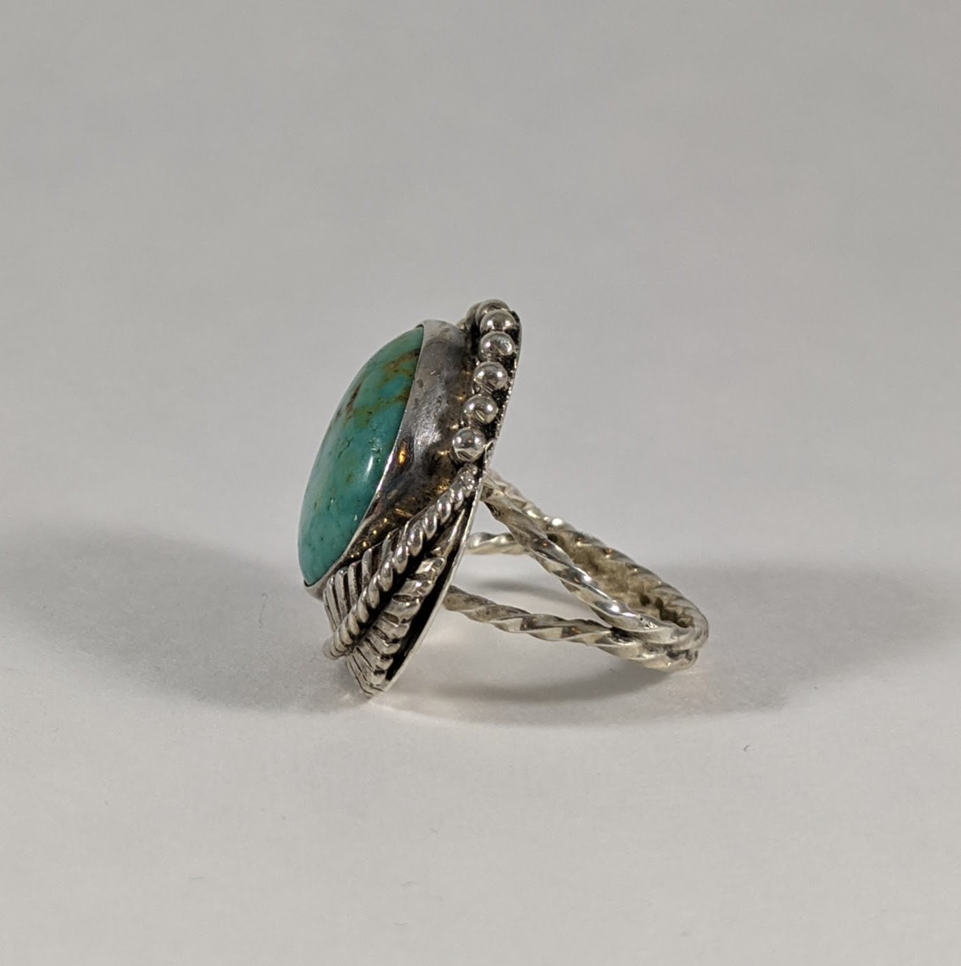 Native American Turquoise Chunky Ring, Sterling Silver Southwest Statement Jewelry, US Size 8