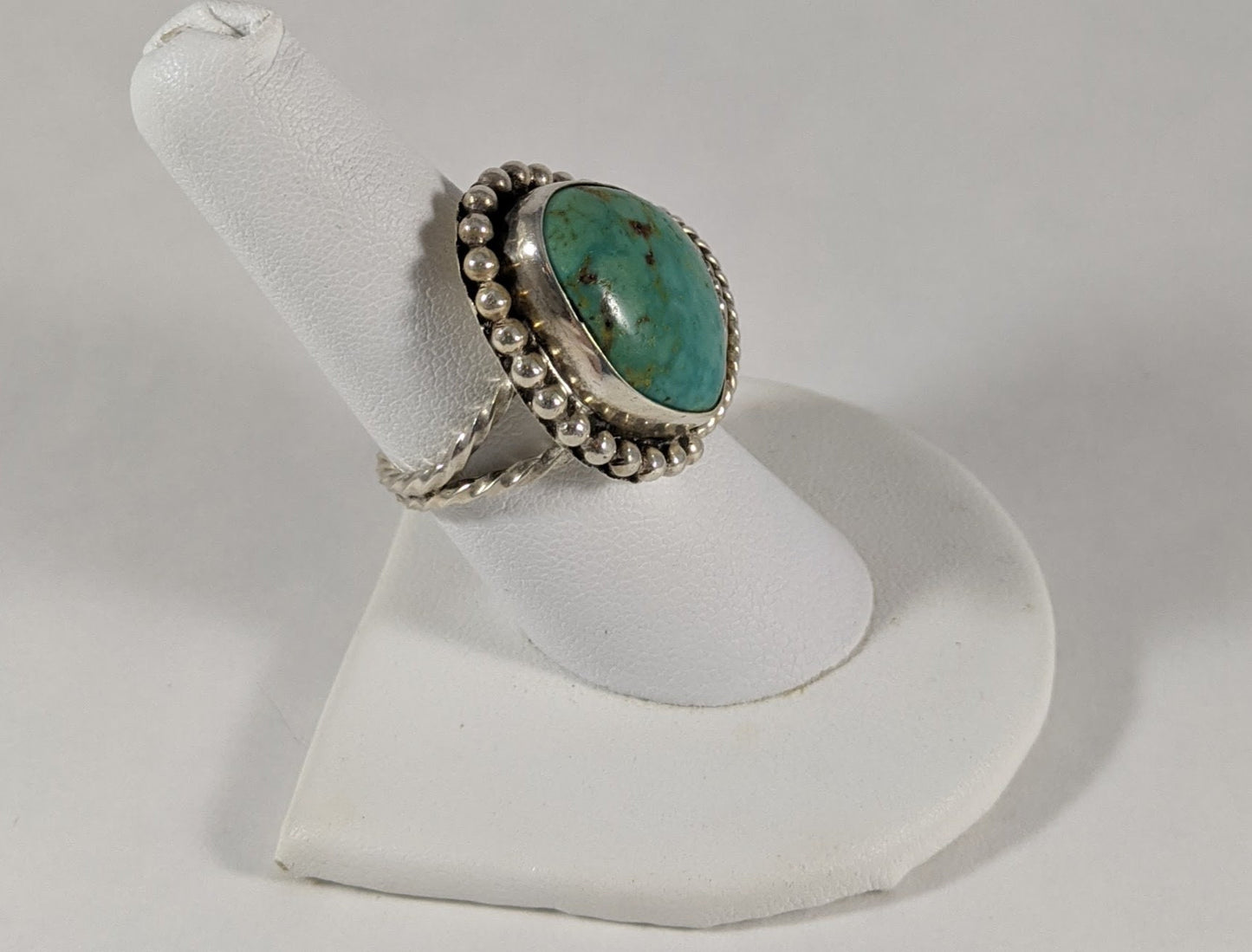 Native American Turquoise Chunky Ring, Sterling Silver Southwest Statement Jewelry, US Size 8