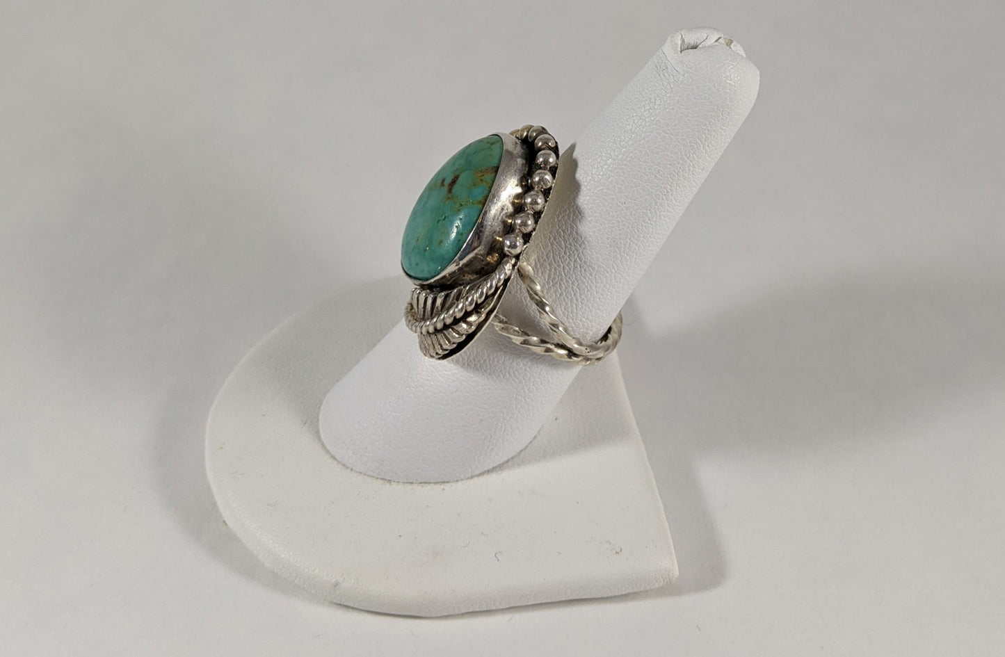 Native American Turquoise Chunky Ring, Sterling Silver Southwest Statement Jewelry, US Size 8