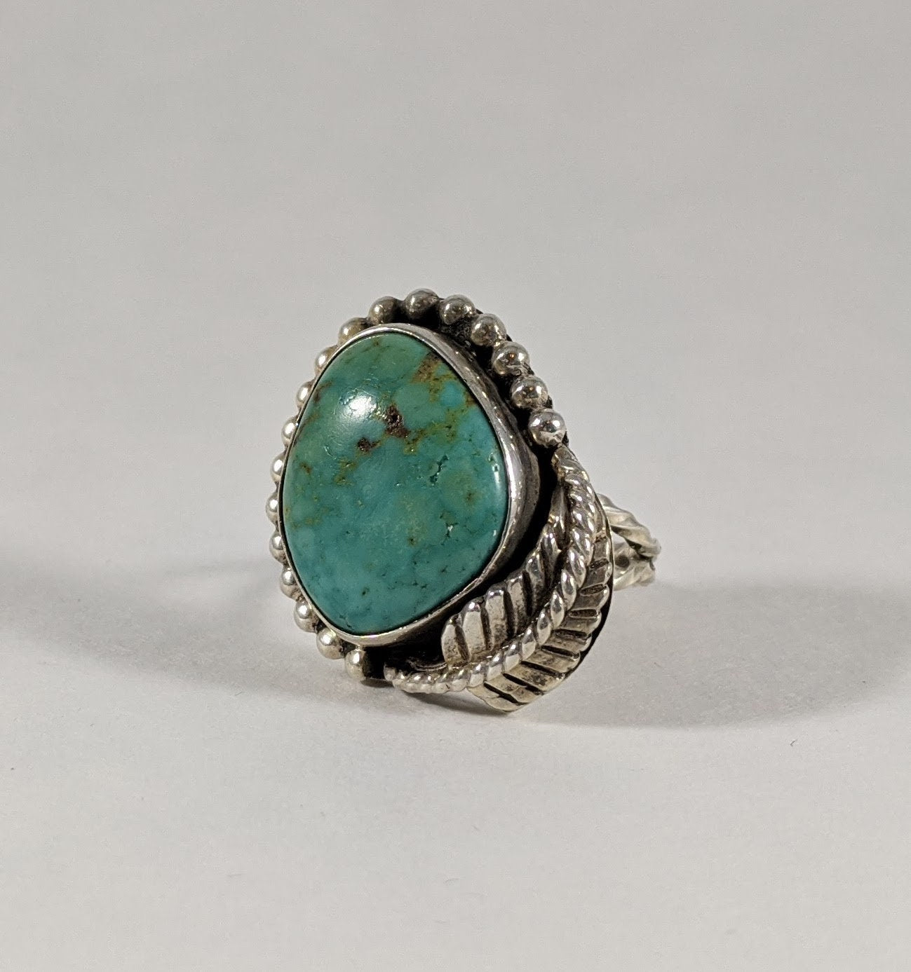 Native American Turquoise Chunky Ring, Sterling Silver Southwest Statement Jewelry, US Size 8