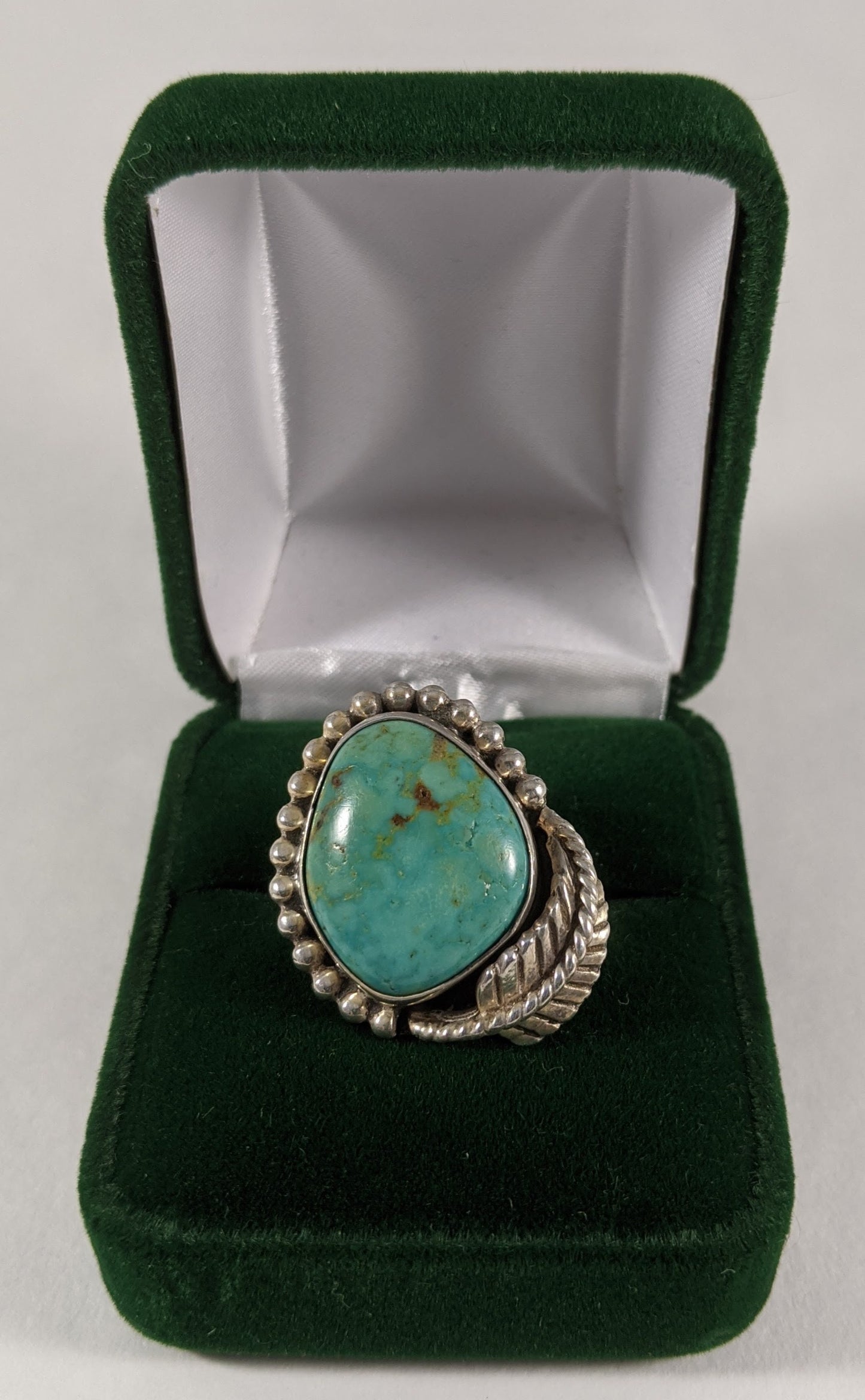 Native American Turquoise Chunky Ring, Sterling Silver Southwest Statement Jewelry, US Size 8