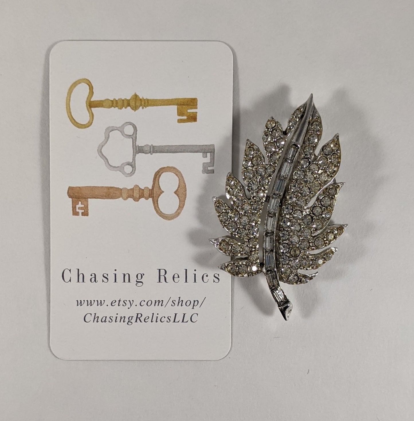 Vintage Pell Leaf Brooch, 1950s Rhinestone Costume Jewelry, Designer Signed, Collectible Signed Brooch, Bridal or Gift for Her