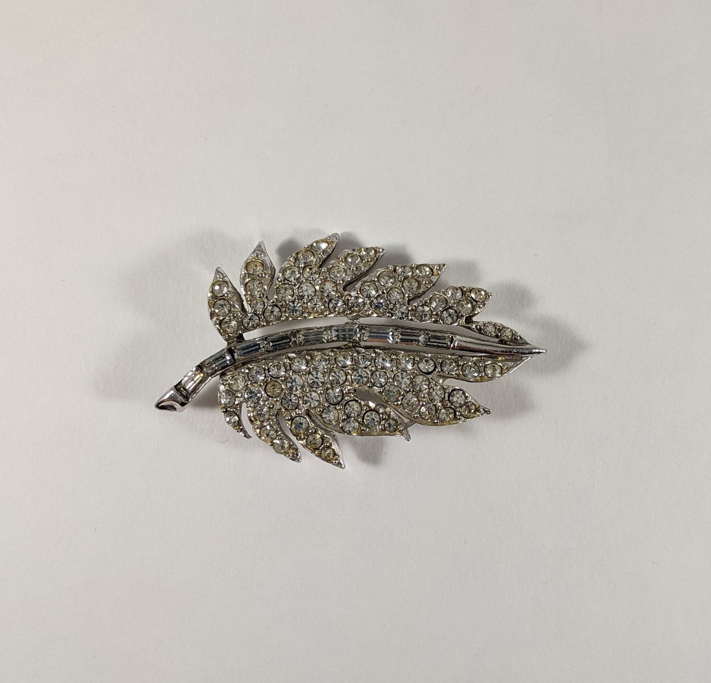 Vintage Pell Leaf Brooch, 1950s Rhinestone Costume Jewelry, Designer Signed, Collectible Signed Brooch, Bridal or Gift for Her