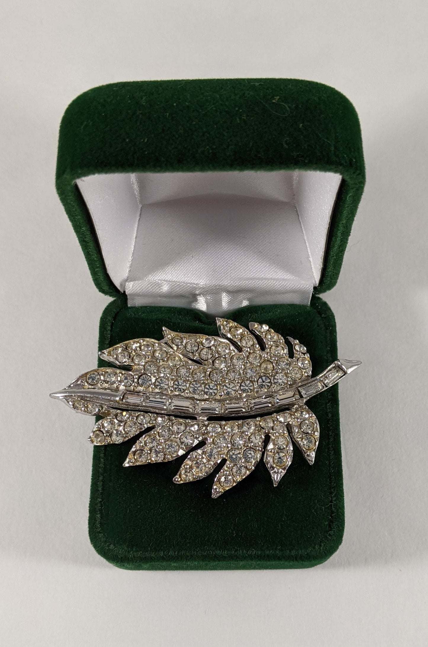 Vintage Pell Leaf Brooch, 1950s Rhinestone Costume Jewelry, Designer Signed, Collectible Signed Brooch, Bridal or Gift for Her