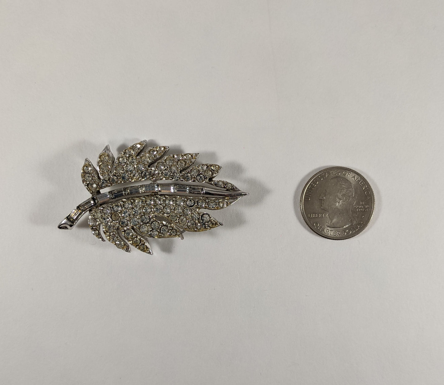 Vintage Pell Leaf Brooch, 1950s Rhinestone Costume Jewelry, Designer Signed, Collectible Signed Brooch, Bridal or Gift for Her
