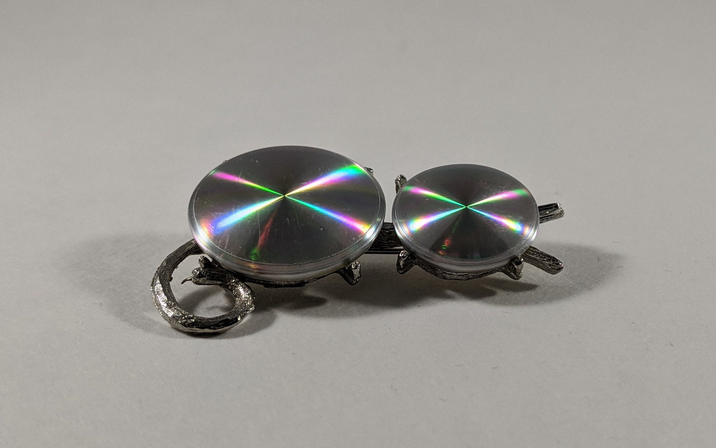 Jewelarama 1961 hologram cat brooch, vintage kitty pin, retro costume jewelry, collectible 1960s psychedelic fun gift for cat lover