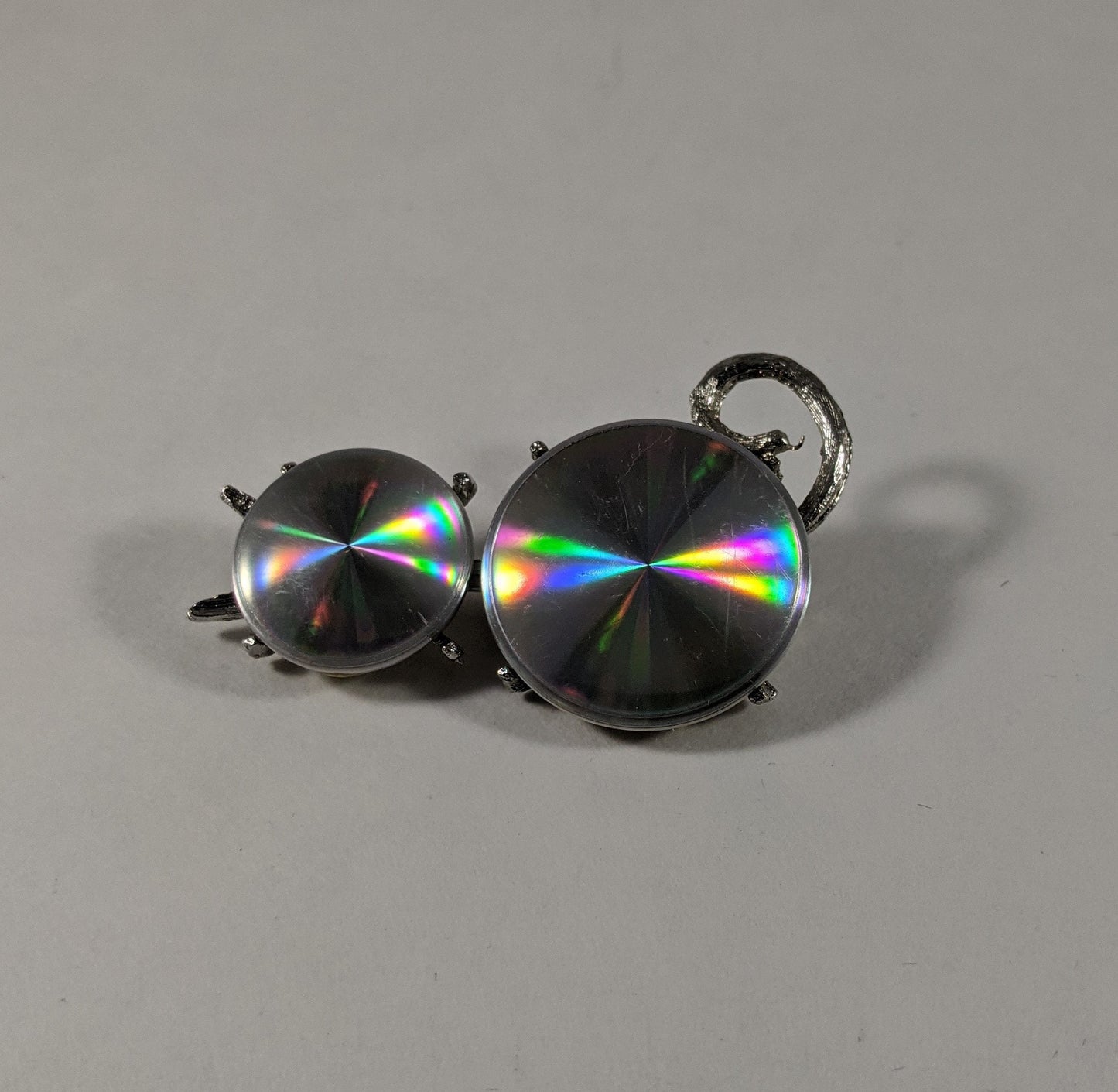 Jewelarama 1961 hologram cat brooch, vintage kitty pin, retro costume jewelry, collectible 1960s psychedelic fun gift for cat lover