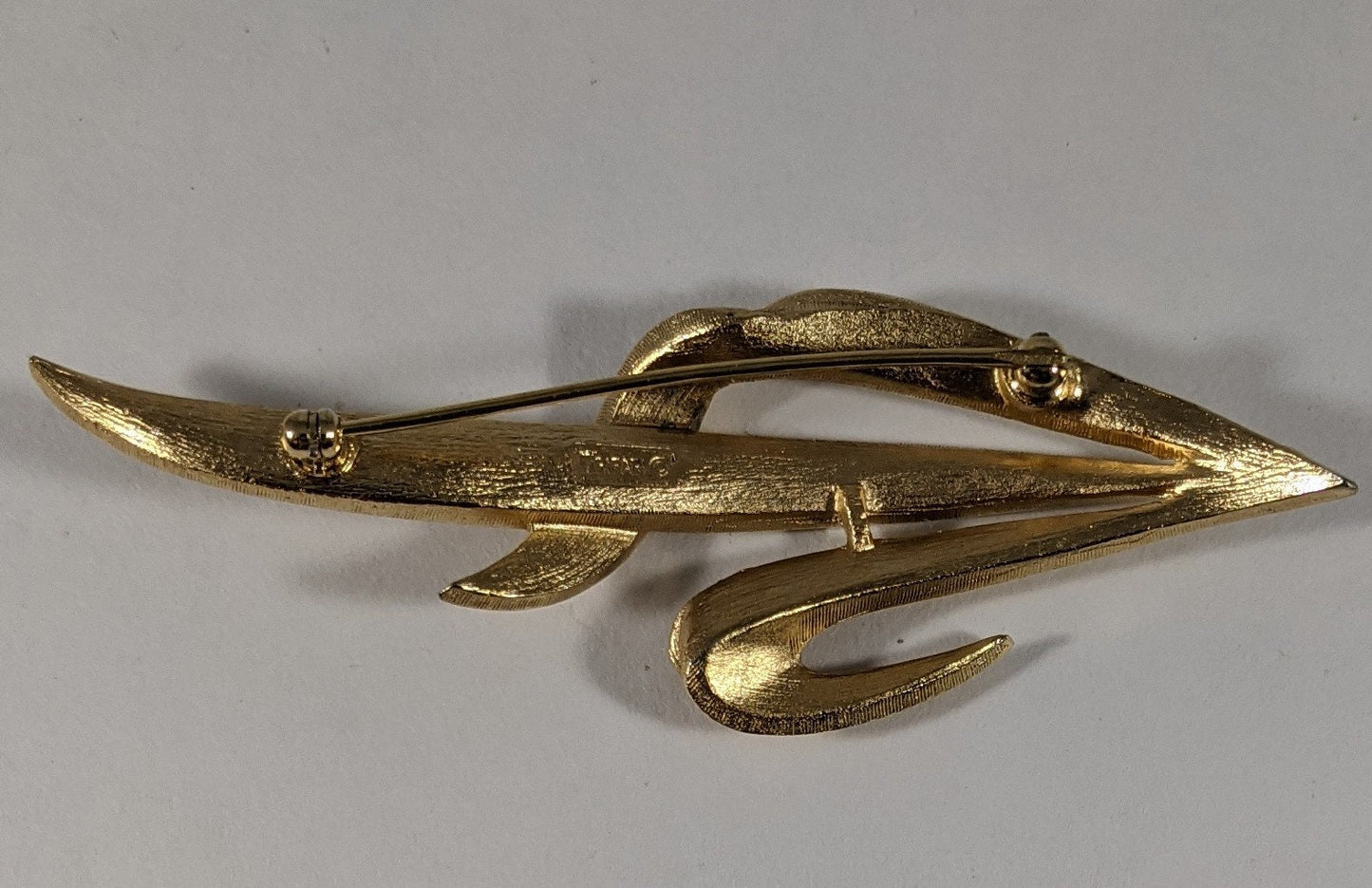 Trifari statement brooch, signed gold tone costume jewelry, vintage 1960s designer leaf pin, elegant scarf or jacket accessory