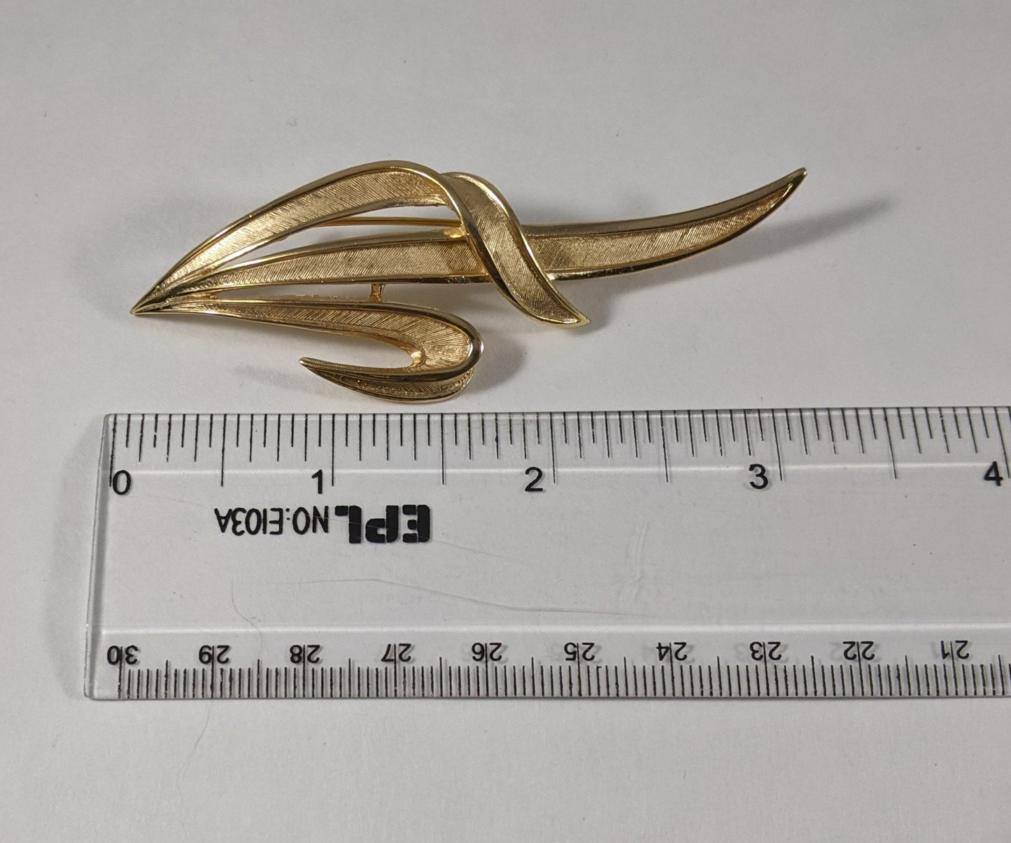 Trifari statement brooch, signed gold tone costume jewelry, vintage 1960s designer leaf pin, elegant scarf or jacket accessory