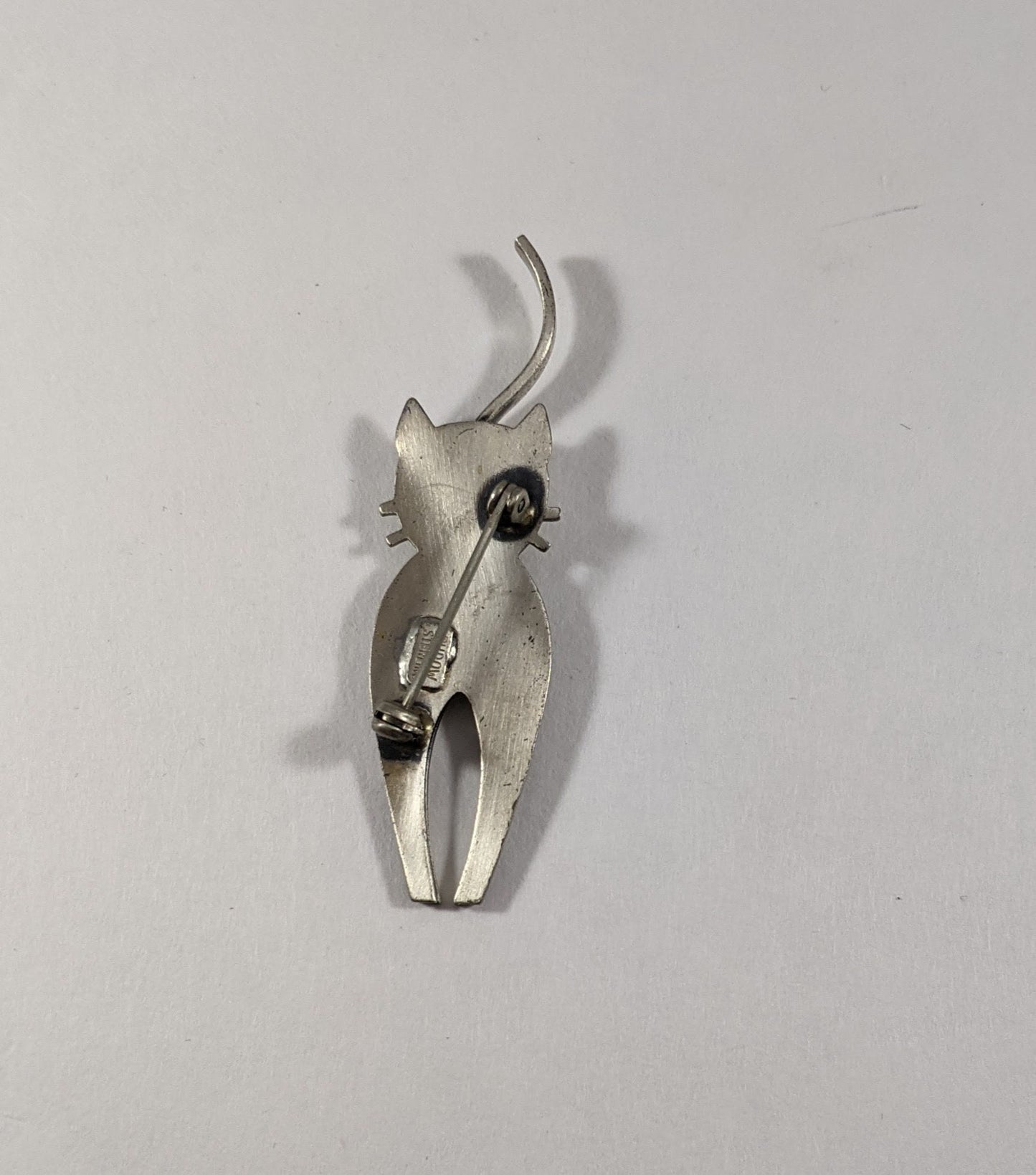 Mid Century Signed Sterling Silver Cat Pin | Modernist Rudow Kitty Brooch | Vintage MCM Jewelry for Cat Lovers