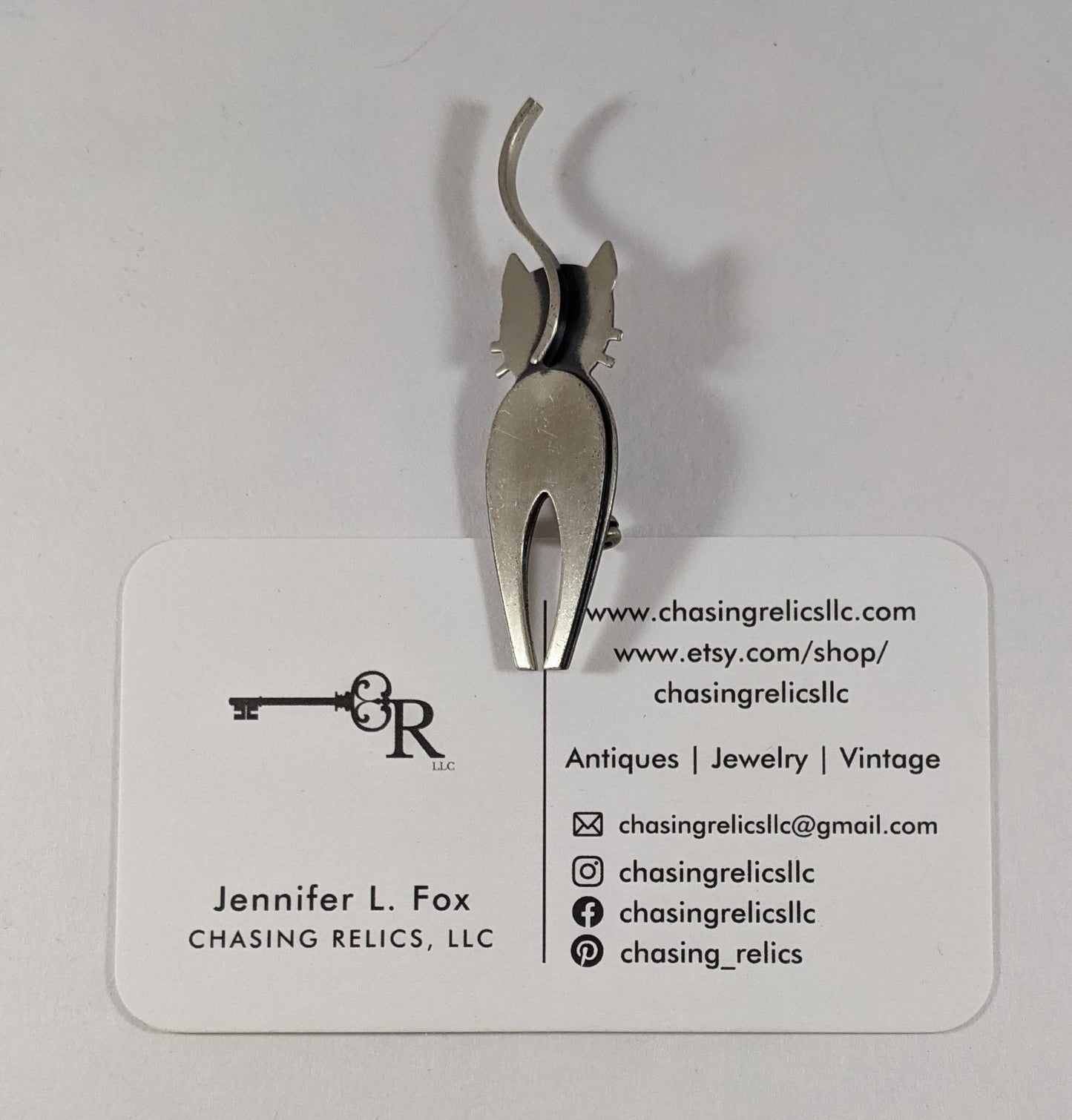 Mid Century Signed Sterling Silver Cat Pin | Modernist Rudow Kitty Brooch | Vintage MCM Jewelry for Cat Lovers