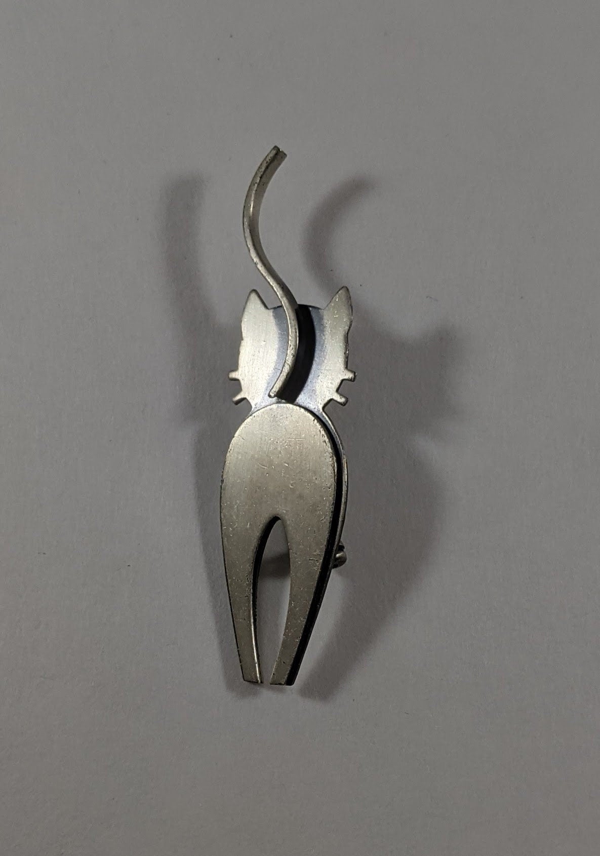 Mid Century Signed Sterling Silver Cat Pin | Modernist Rudow Kitty Brooch | Vintage MCM Jewelry for Cat Lovers
