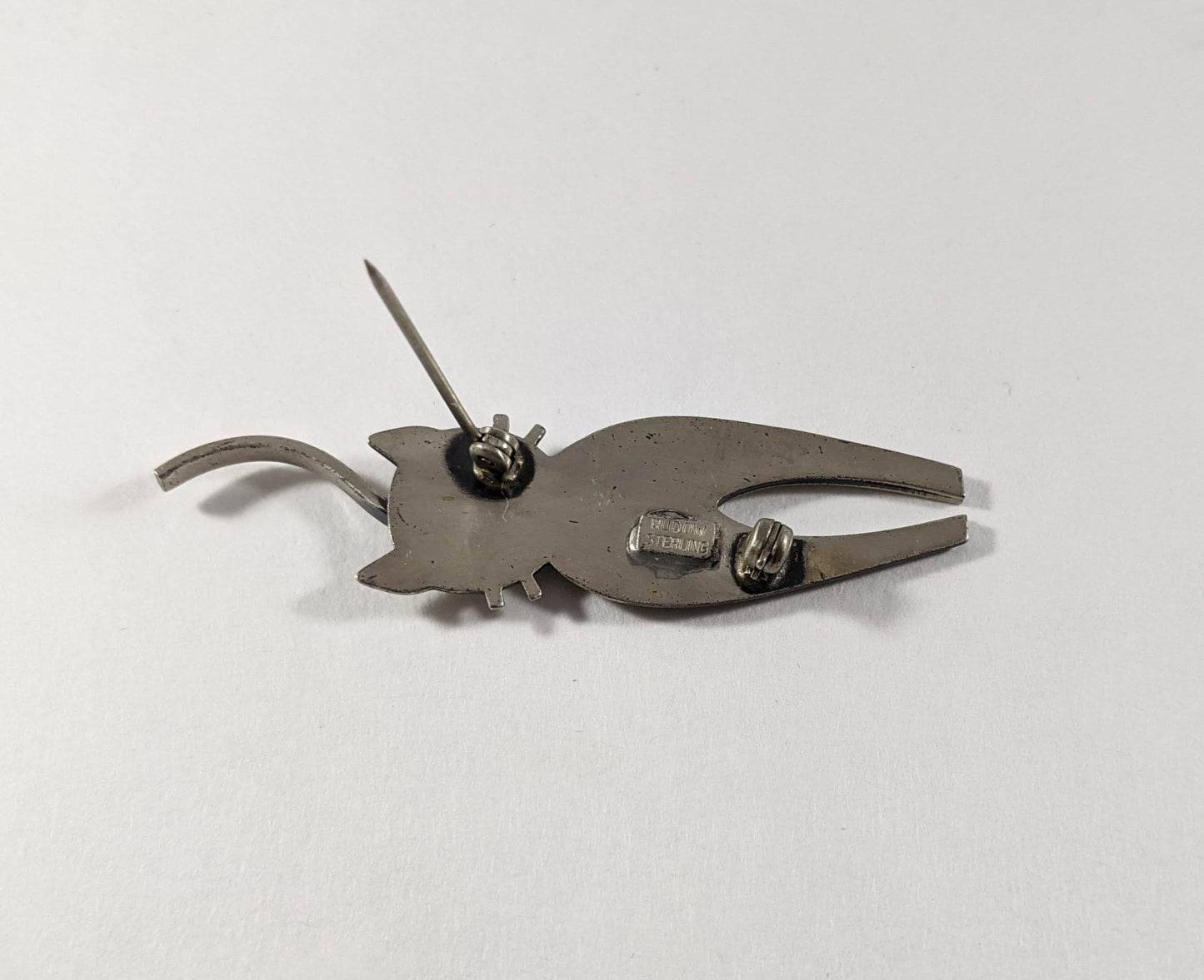 Mid Century Signed Sterling Silver Cat Pin | Modernist Rudow Kitty Brooch | Vintage MCM Jewelry for Cat Lovers