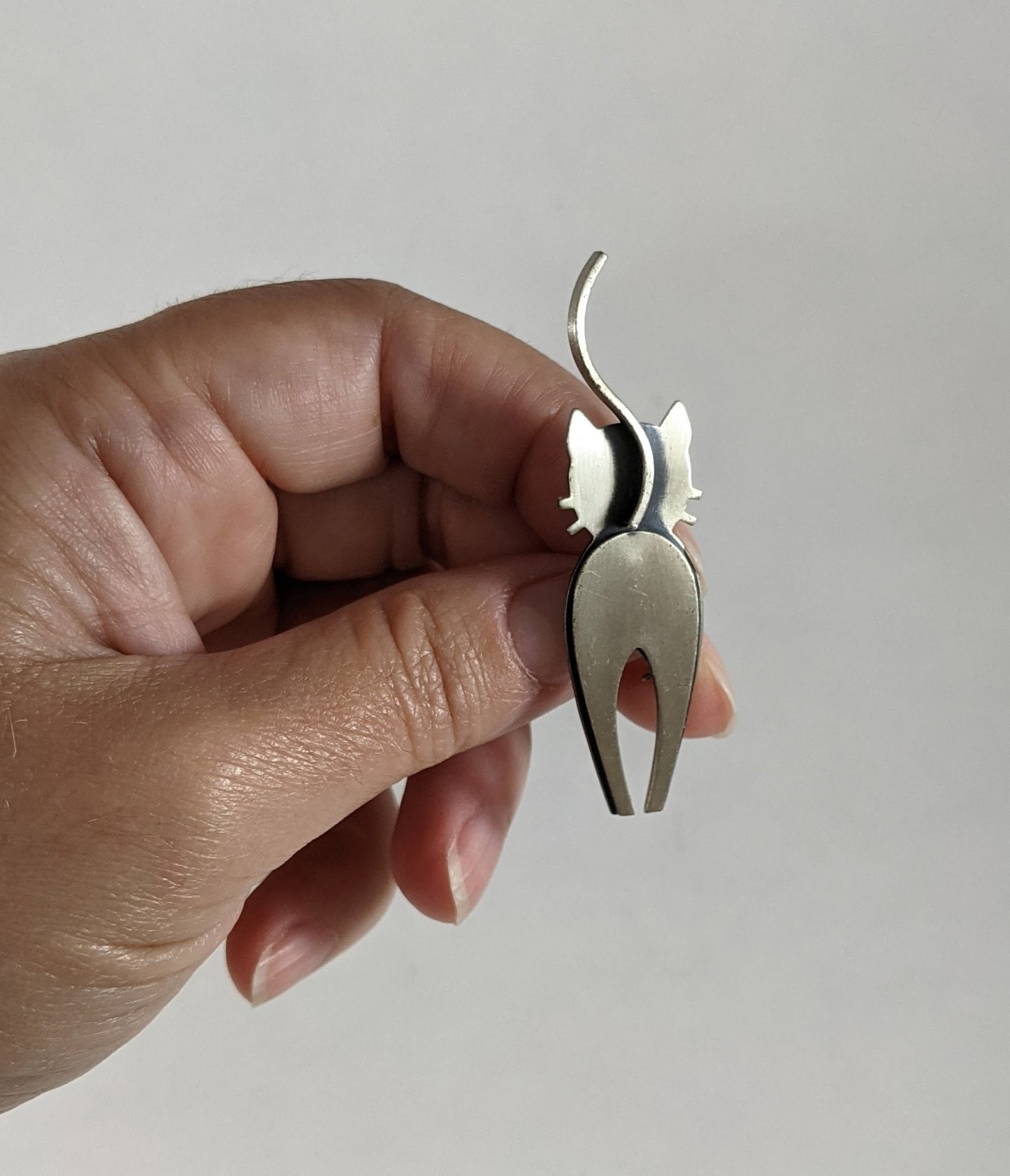 Mid Century Signed Sterling Silver Cat Pin | Modernist Rudow Kitty Brooch | Vintage MCM Jewelry for Cat Lovers