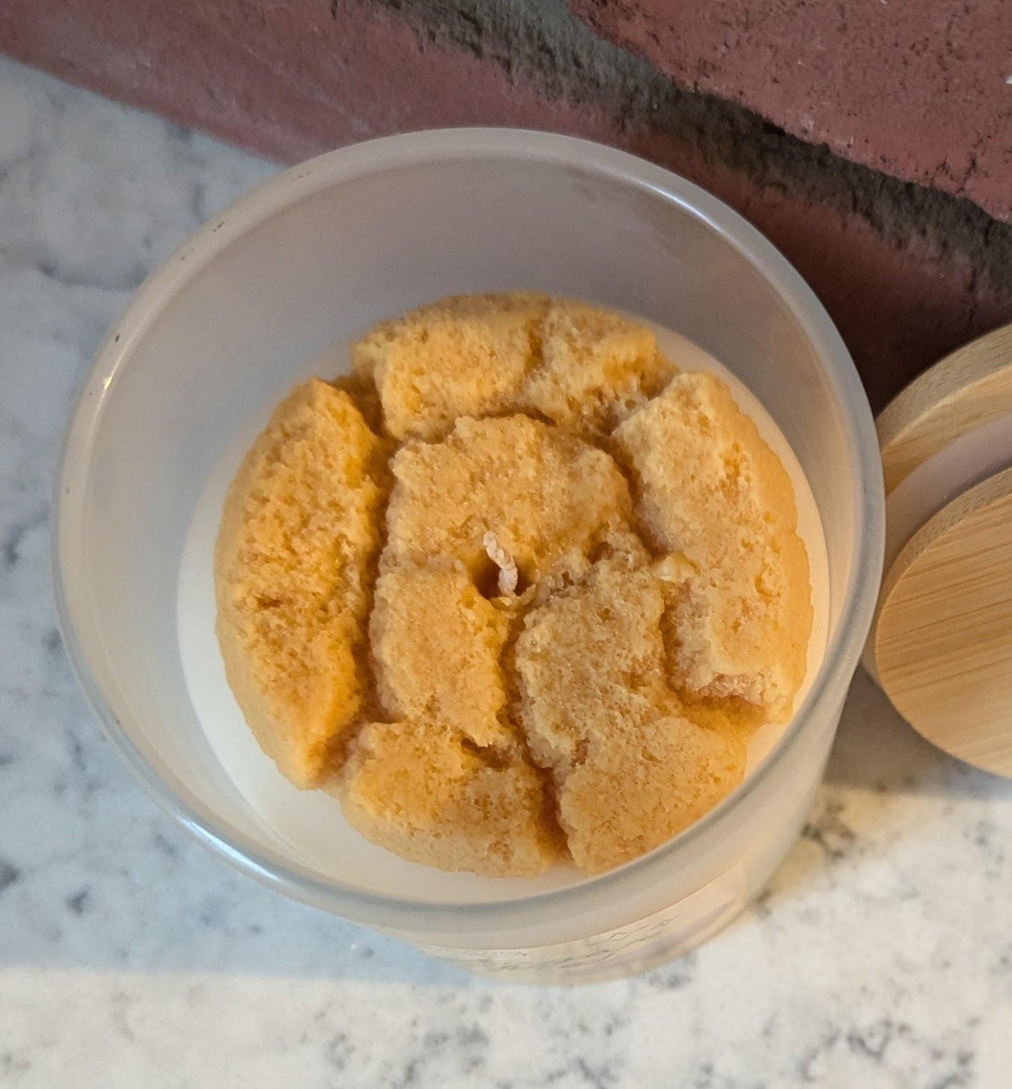 Hand-poured frosted glass jar candle with coco-soy wax blend, 'Oh, Sugar Cookie!' scent, lidded, 8.5oz.