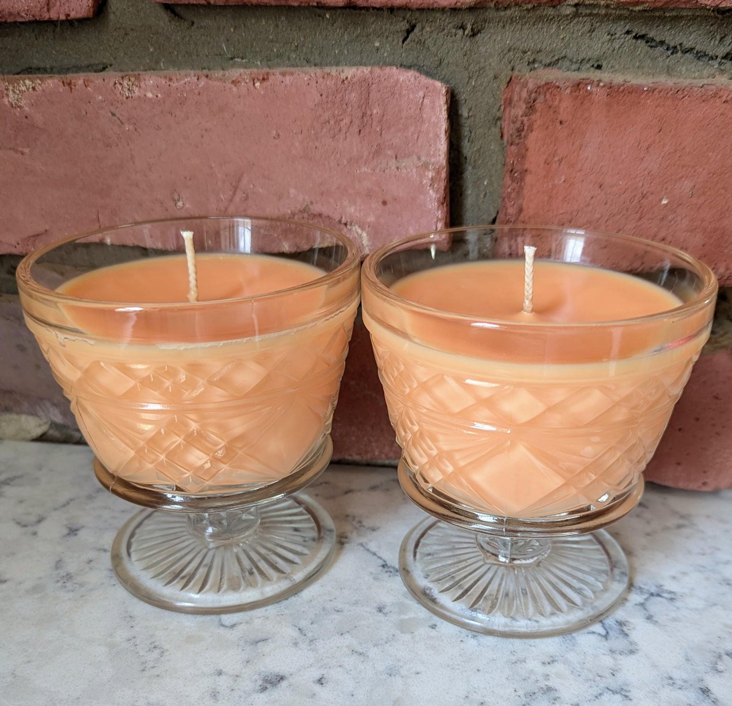 Clementine Sunshine, Upcycled Natural Coco-Soy Wax Blend, Vintage Clear Glass Sherbet Cup, 6 oz