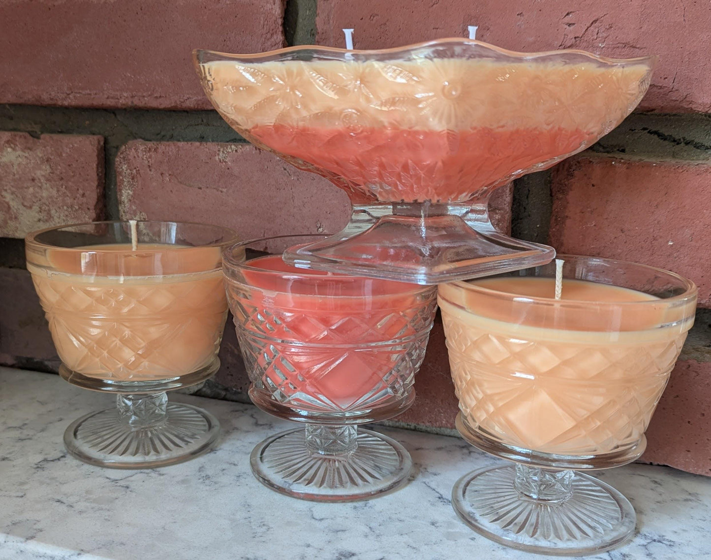 Clementine Sunshine, Upcycled Natural Coco-Soy Wax Blend, Vintage Clear Glass Sherbet Cup, 6 oz