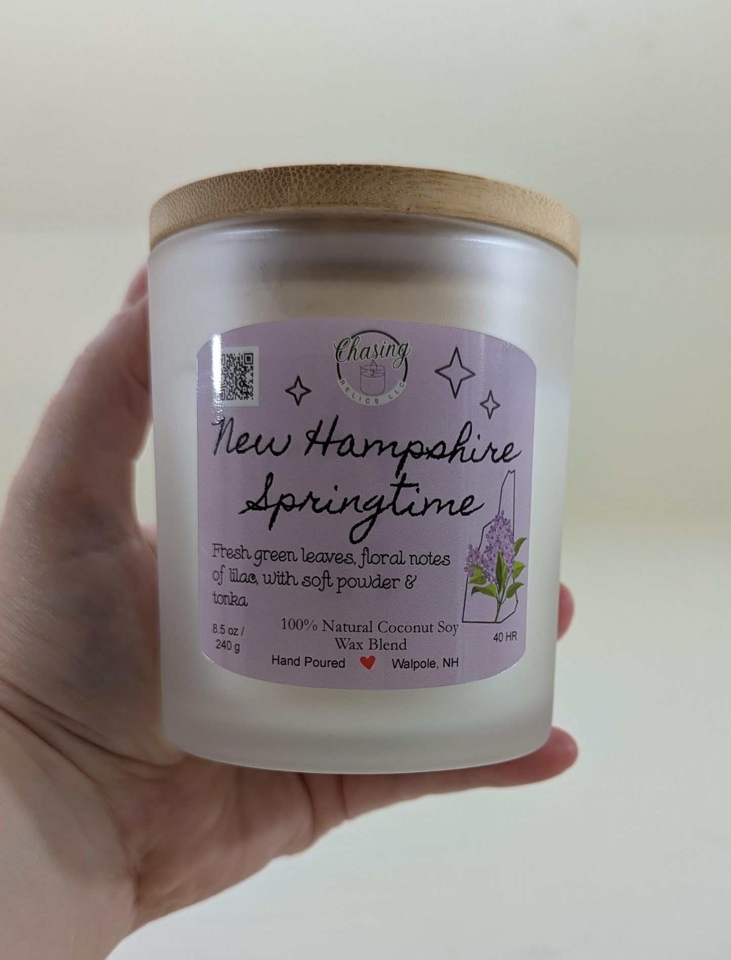 Lilac Coco-Soy Candle – 8.5 oz | Hand-Poured in Frosted Jar with Bamboo Lid | Phthalate-Free | New Hampshire Springtime Scent