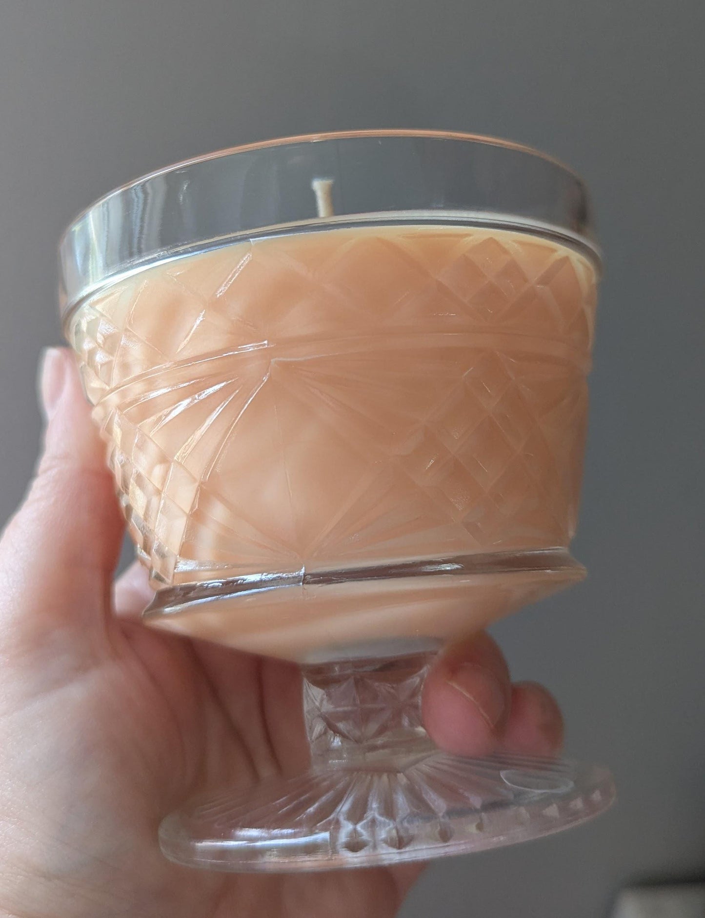 Clementine Sunshine, Upcycled Natural Coco-Soy Wax Blend, Vintage Clear Glass Sherbet Cup, 6 oz