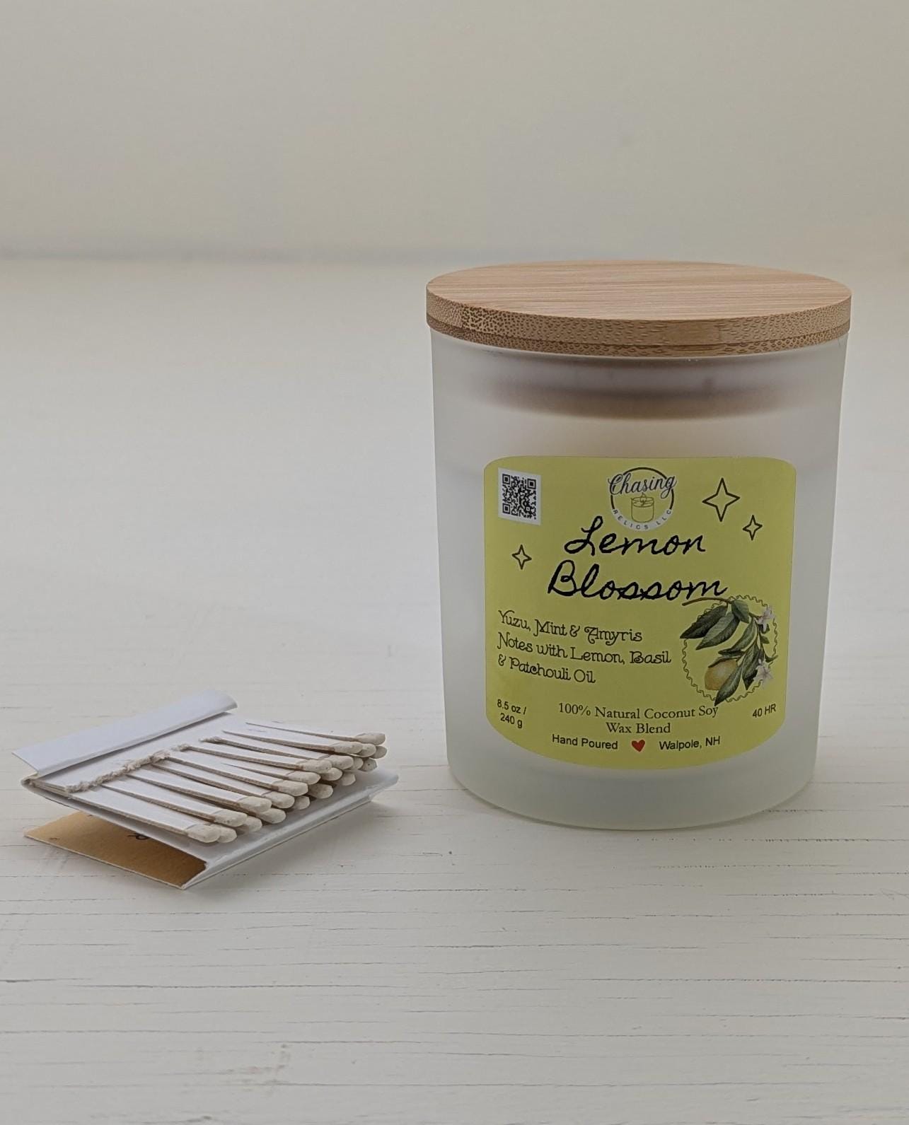 Lemon Blossom Candle – 8.5 oz | Hand-Poured in Frosted Jar with Bamboo Lid | Phthalate-Free | Summer Scent