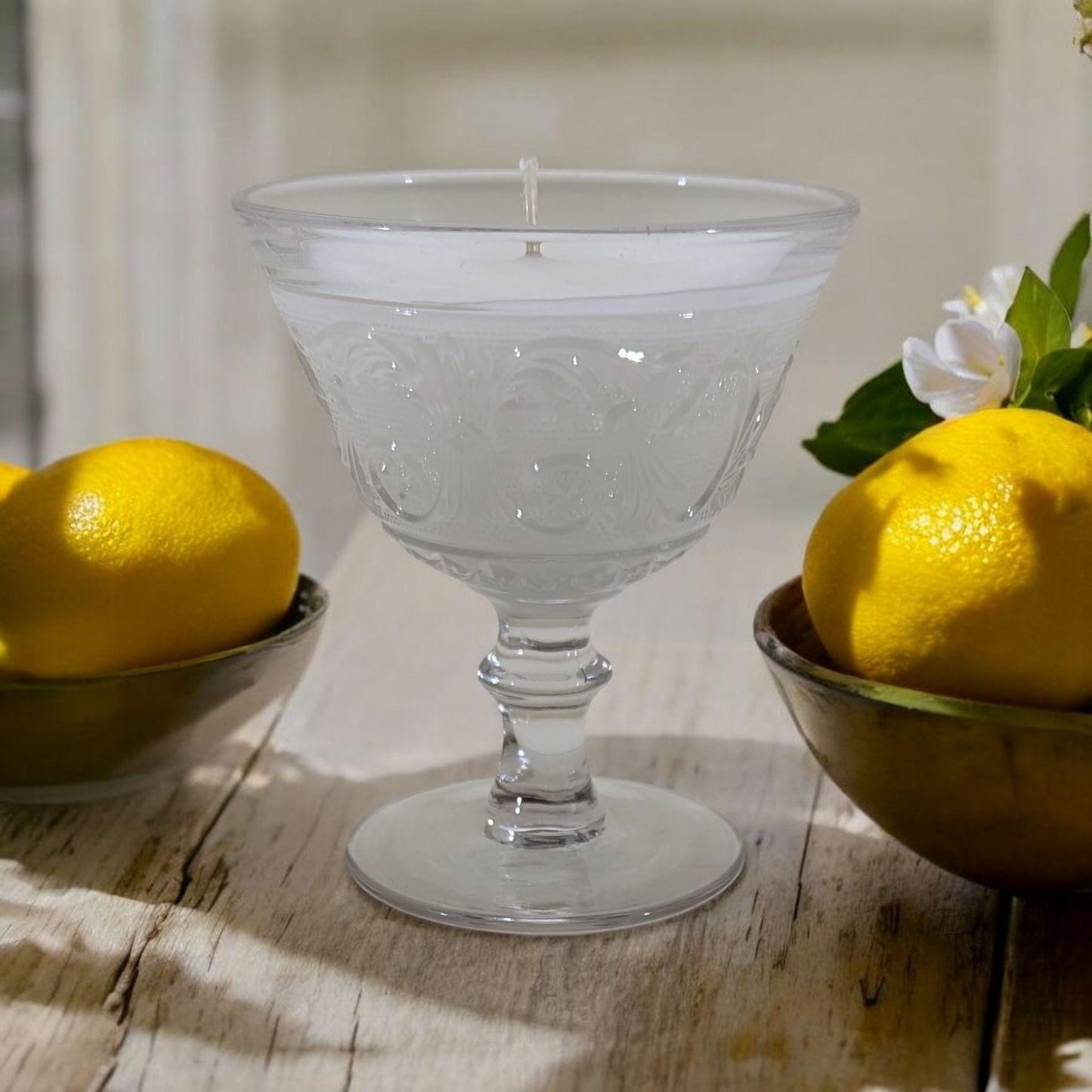 Lemon Blossom Vintage Glass Candle – Coco-Soy Wax, Wildflower Seed Dust Cover, Eco-Friendly Gift, 4oz