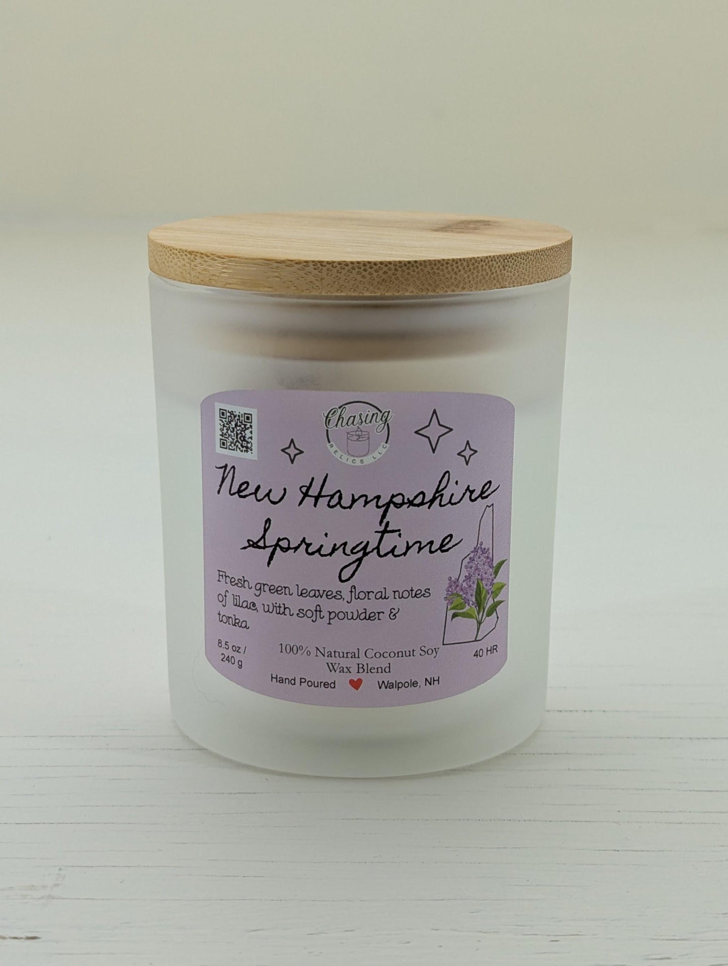Lilac Coco-Soy Candle – 8.5 oz | Hand-Poured in Frosted Jar with Bamboo Lid | Phthalate-Free | New Hampshire Springtime Scent