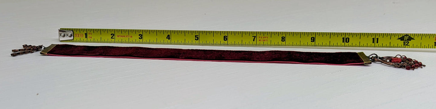 Garnet Velvet Bookmark – Boho Chandelier-Inspired Red Ribbon with Vintage Copper Filigree Charm | Handmade 10" Luxe Book Accessory
