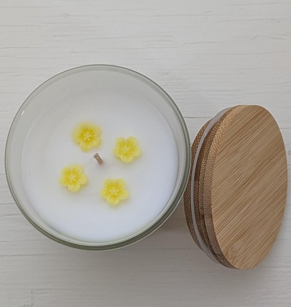 Lemon Blossom Candle – 8.5 oz | Hand-Poured in Frosted Jar with Bamboo Lid | Phthalate-Free | Summer Scent