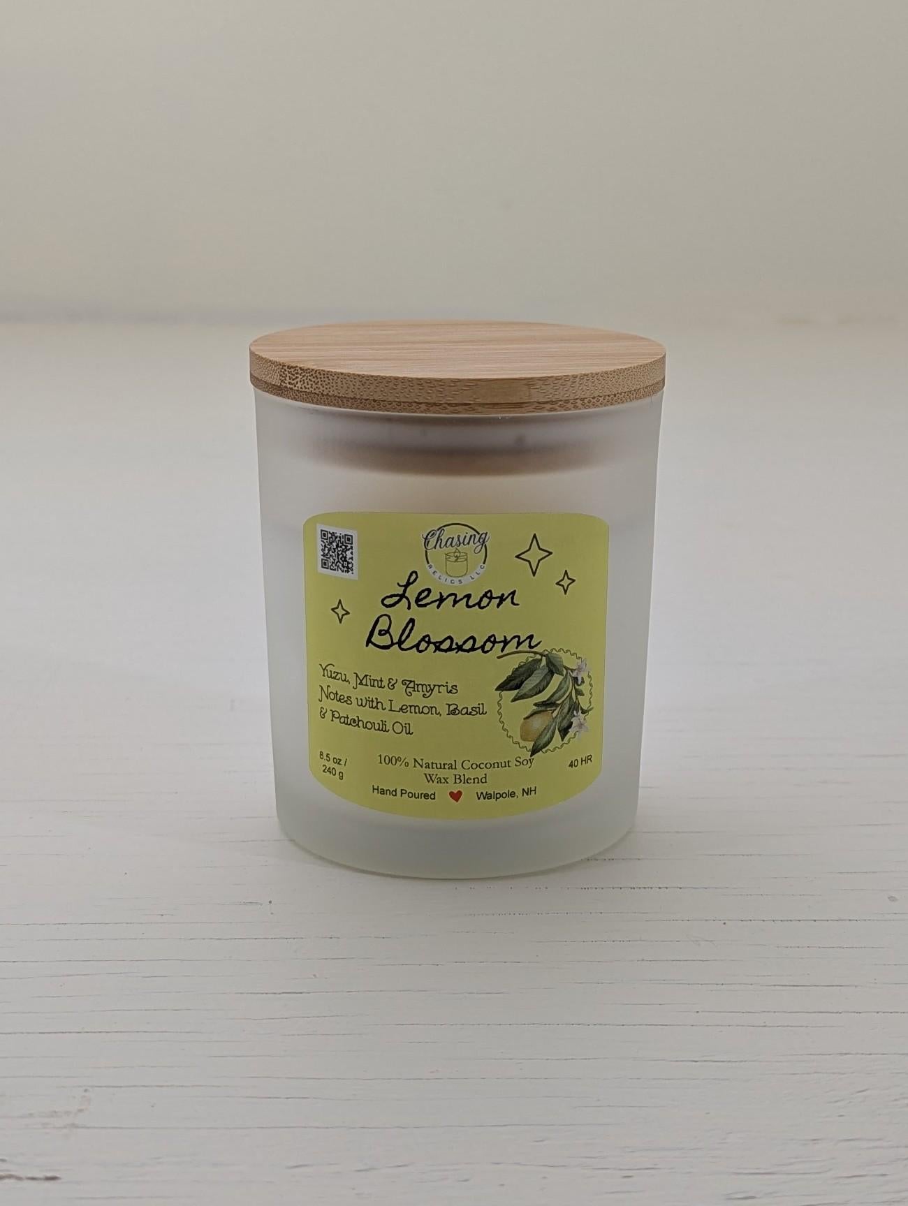 Lemon Blossom Candle – 8.5 oz | Hand-Poured in Frosted Jar with Bamboo Lid | Phthalate-Free | Summer Scent
