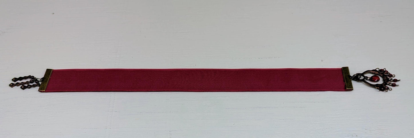 Garnet Velvet Bookmark – Boho Chandelier-Inspired Red Ribbon with Vintage Copper Filigree Charm | Handmade 10" Luxe Book Accessory