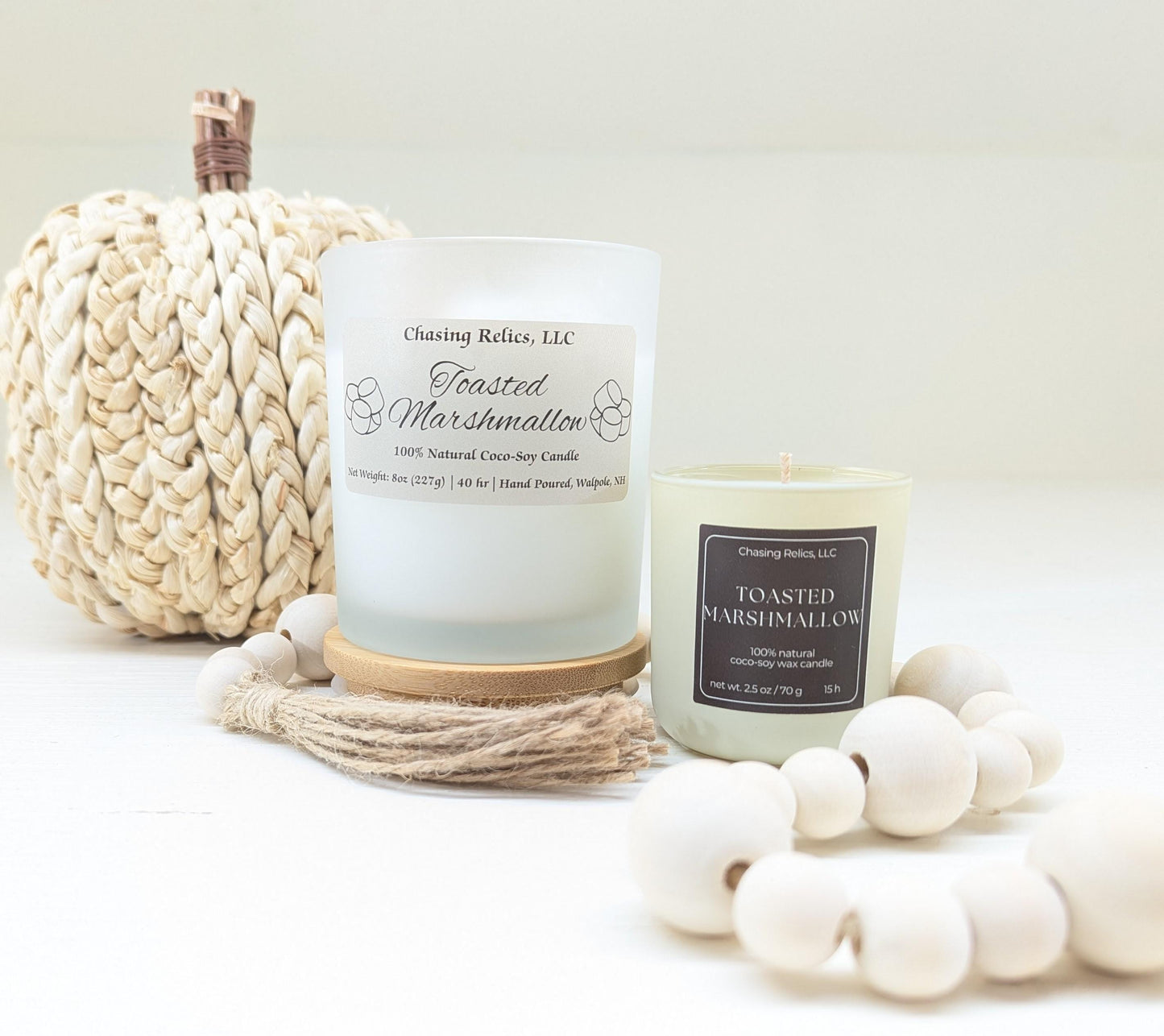 Toasted Marshmallow Candle | Coco Soy Wax | Vanilla & Smoky Woods | Cozy Fall, Winter Scent | 8oz or 2.5oz Candle Gift