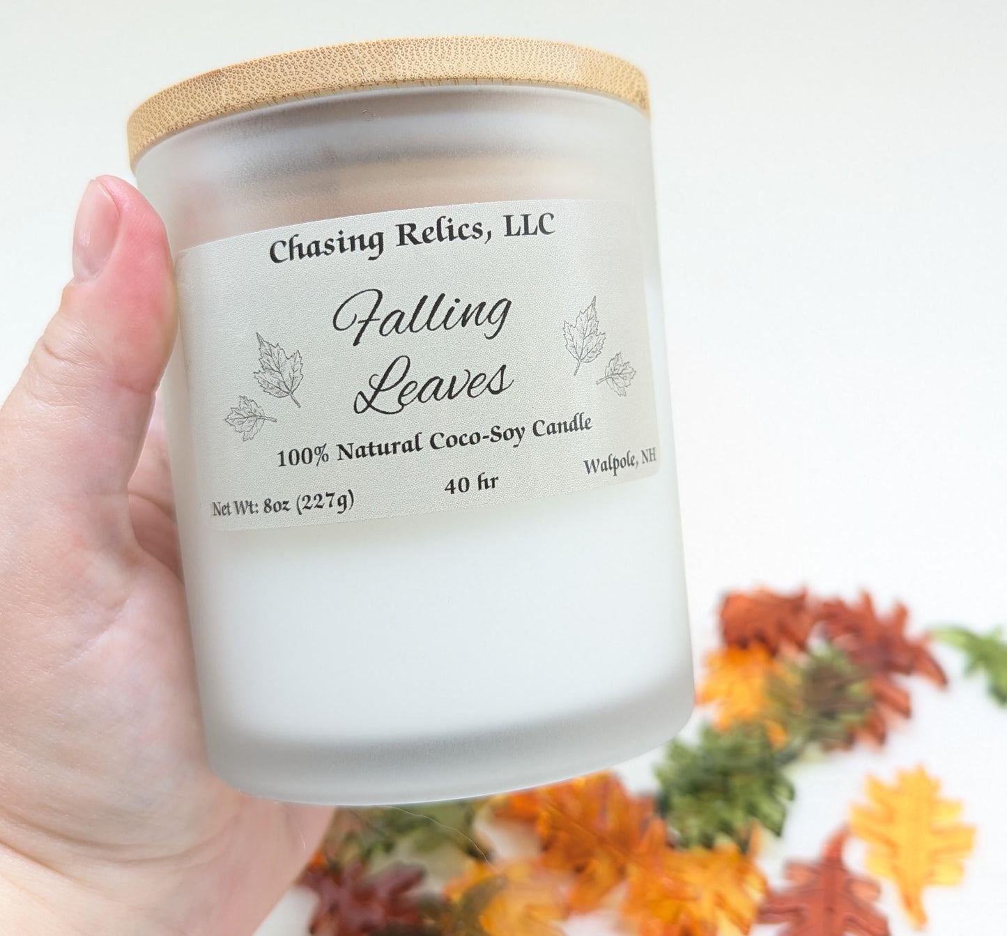 Falling Leaves Coco-Soy Candle - Autumn Scented, Bamboo Lid - 8oz