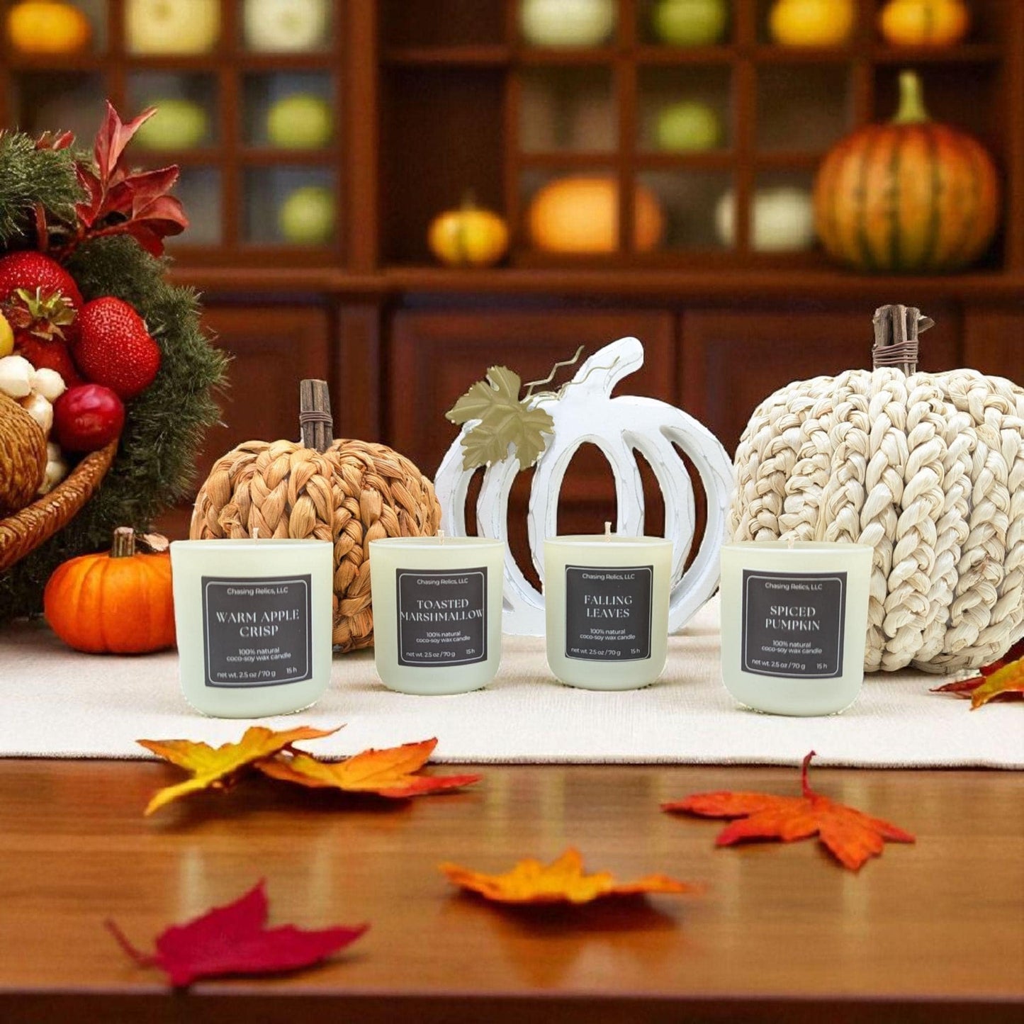 Fall Candle Flight Sampler Set: Apple Crisp, Pumpkin Spice, Coco-Soy Wax