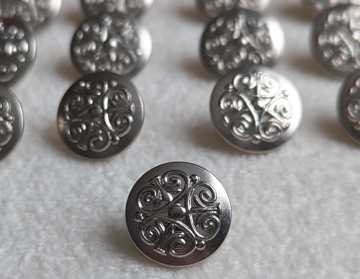 Vintage Silver Tone Scrollwork Buttons | Set of 13, Sewing & Jewelry