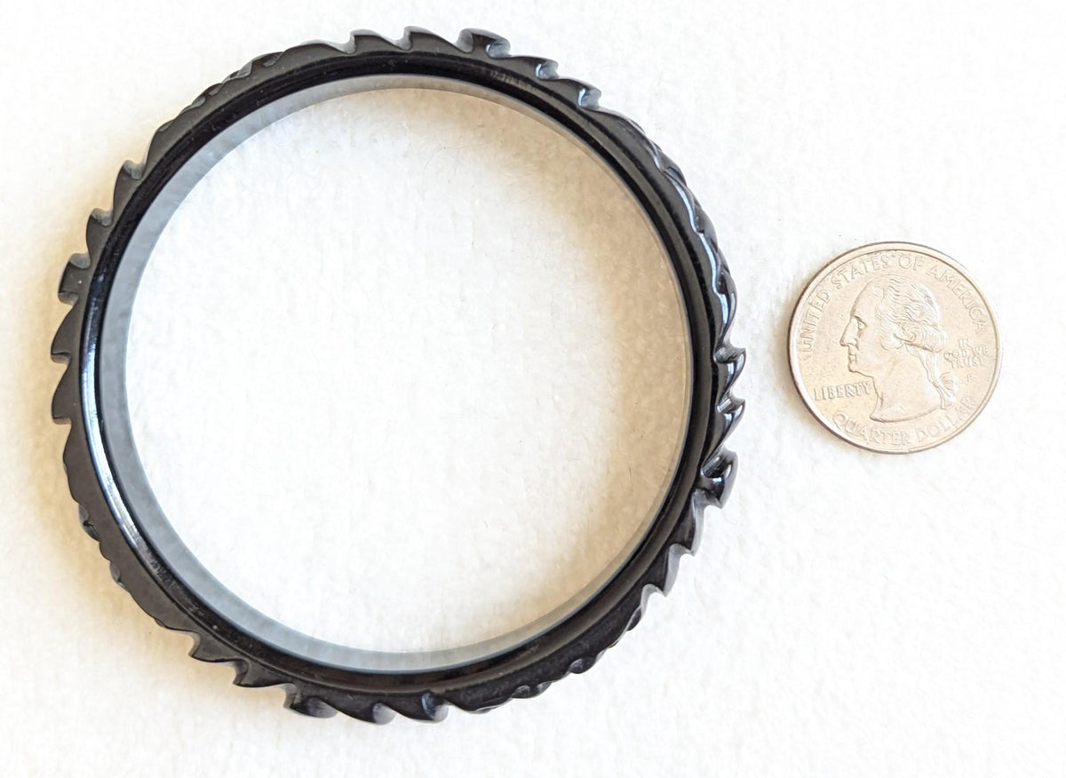 Vintage Black Carved Bakelite Bangle | Art Deco Jewelry