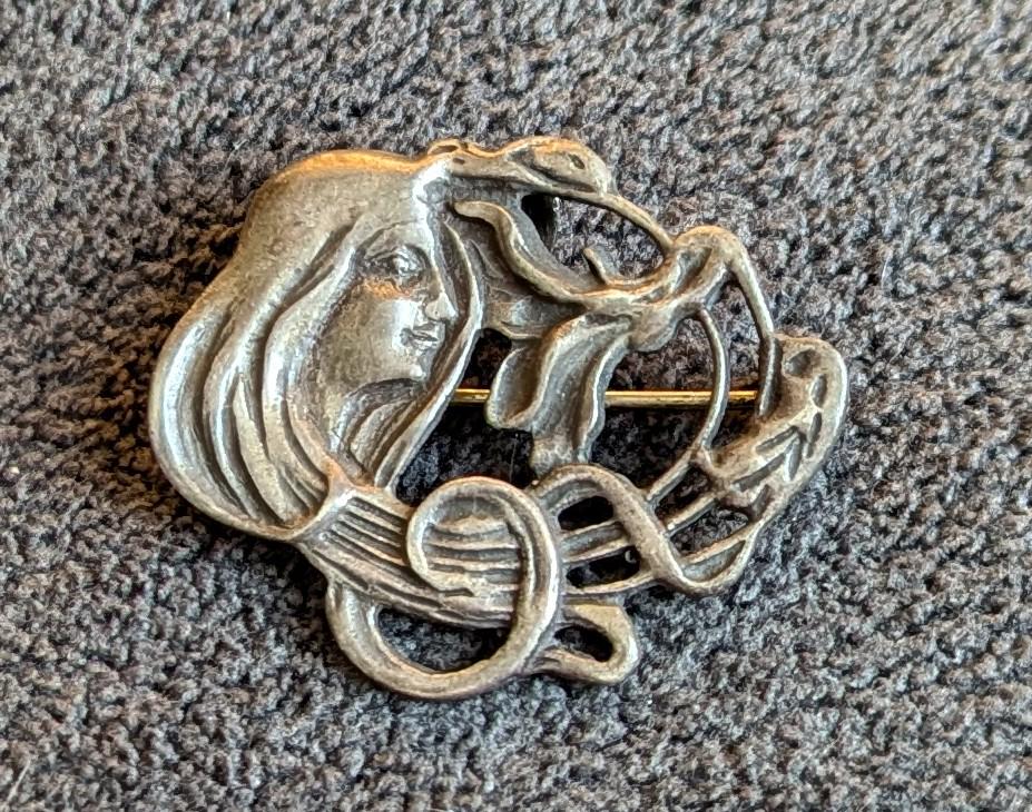 Vintage Art Nouveau Sterling Silver Convertible Brooch Pendant – 1930s Maiden Profile Pin