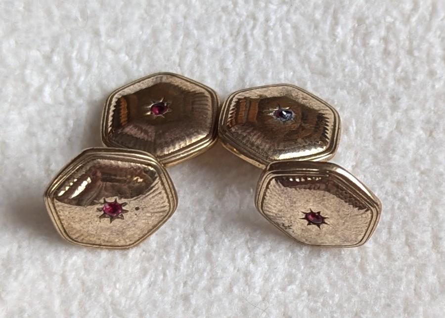 Edwardian Gold Filled Cufflinks | Star Set Red Stone, FAVO Stamped