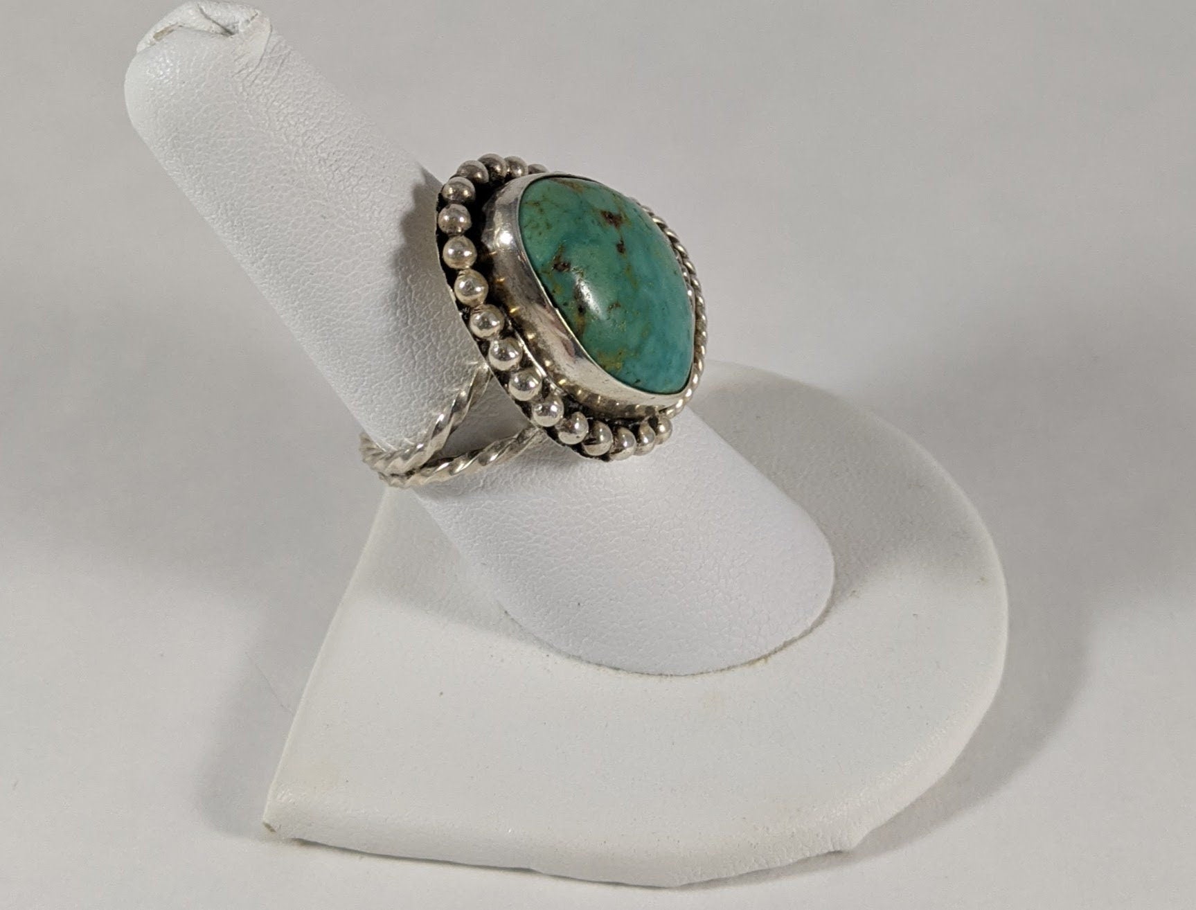 Native American Turquoise Chunky Ring, Sterling Silver Southwest Statement Jewelry, US Size 8