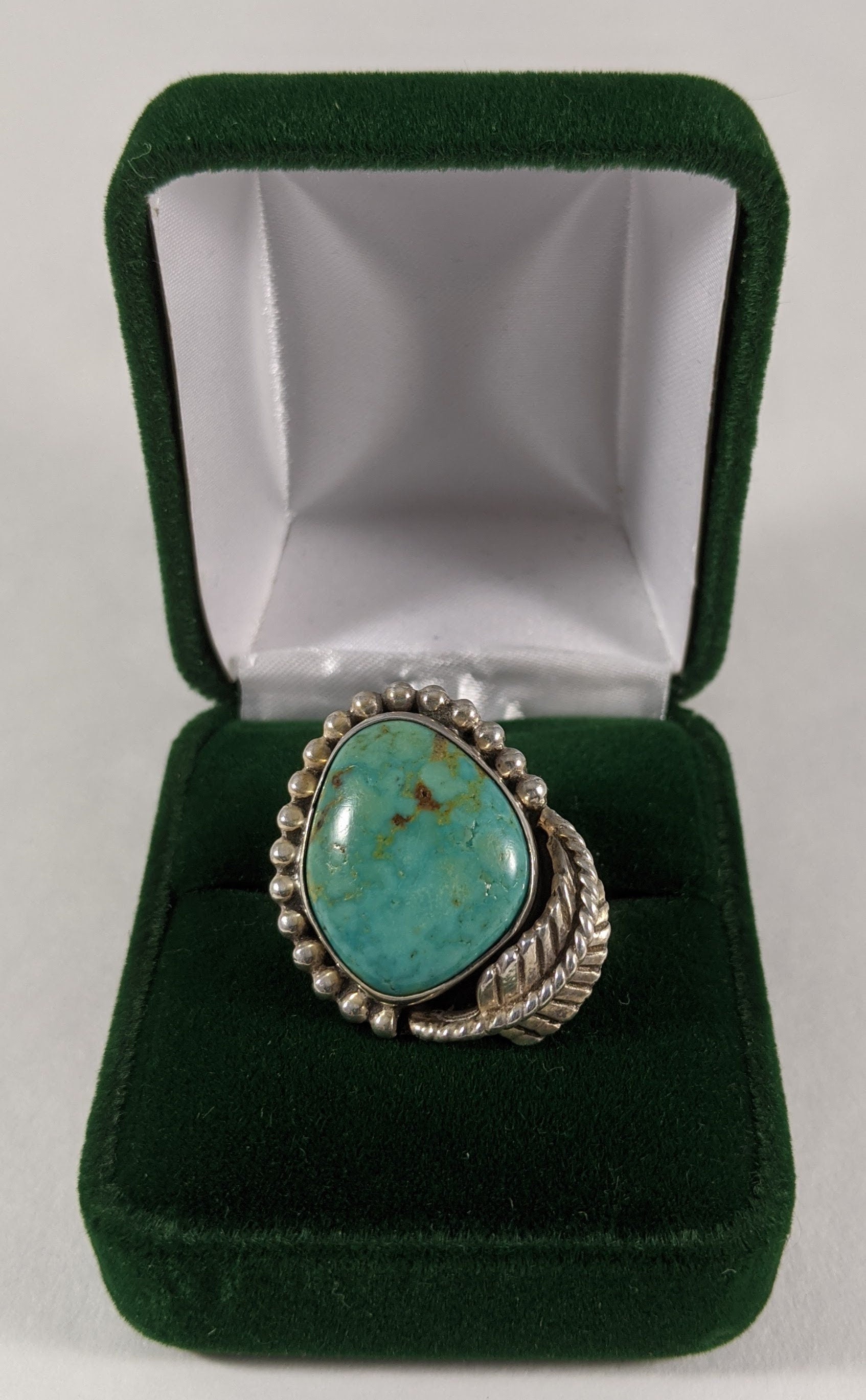 Native American Turquoise Chunky Ring, Sterling Silver Southwest Statement Jewelry, US Size 8