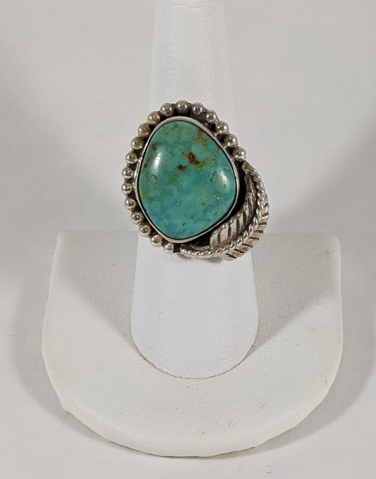 Native American Turquoise Chunky Ring, Sterling Silver Southwest Statement Jewelry, US Size 8