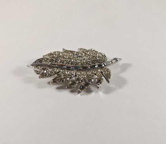 Vintage Pell Leaf Brooch, 1950s Rhinestone Costume Jewelry, Designer Signed, Collectible Signed Brooch, Bridal or Gift for Her