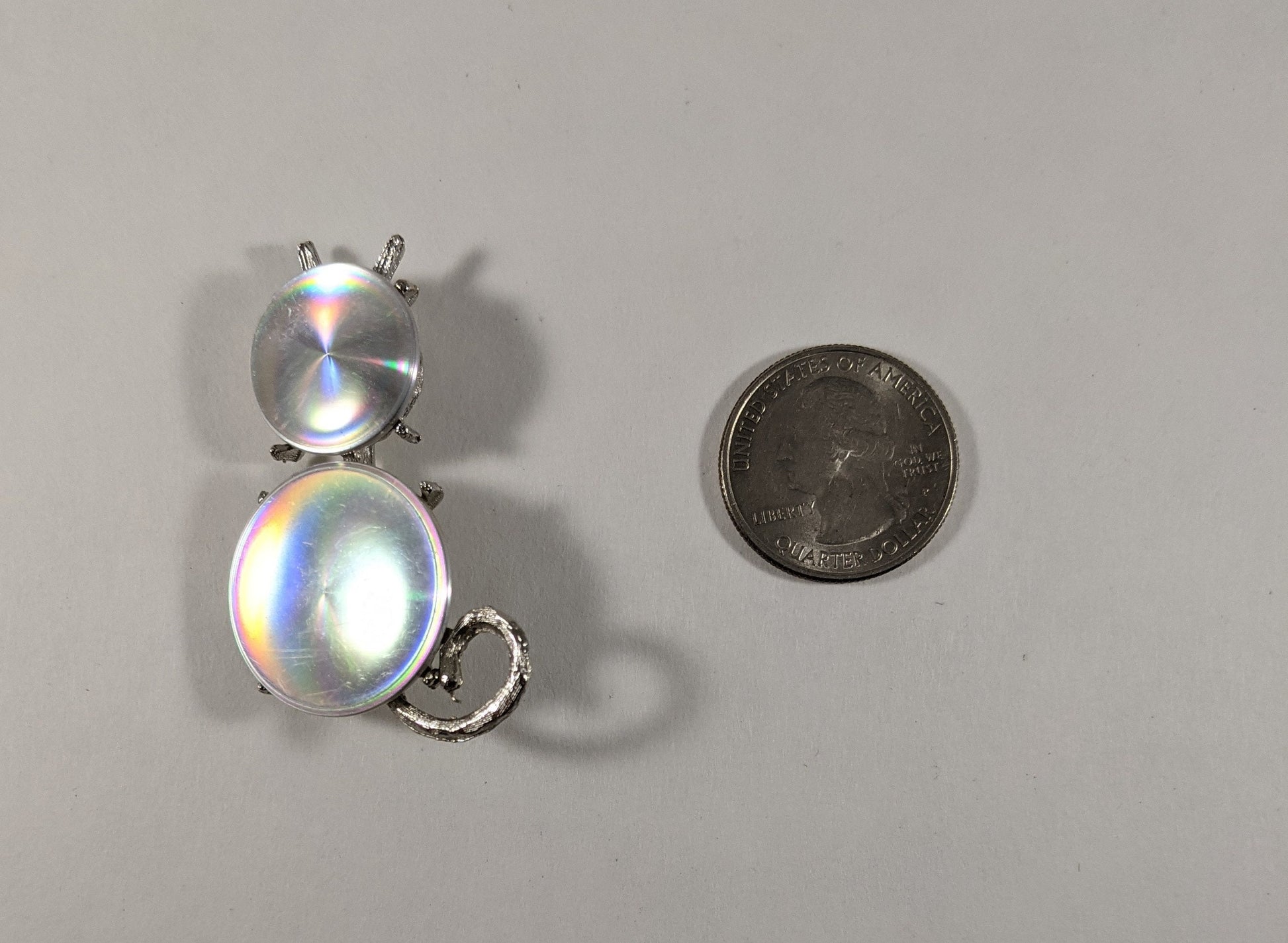 Jewelarama 1961 hologram cat brooch, vintage kitty pin, retro costume jewelry, collectible 1960s psychedelic fun gift for cat lover