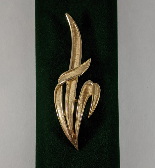 Trifari statement brooch, signed gold tone costume jewelry, vintage 1960s designer leaf pin, elegant scarf or jacket accessory
