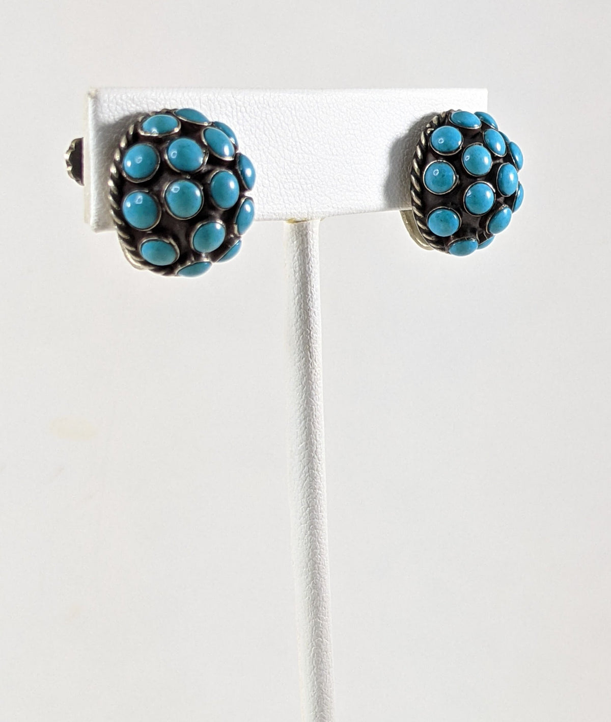 Vintage Alpaca Turquoise Dome Earrings | Mexican Silver Screw Back Earrings | Southwestern Jewelry