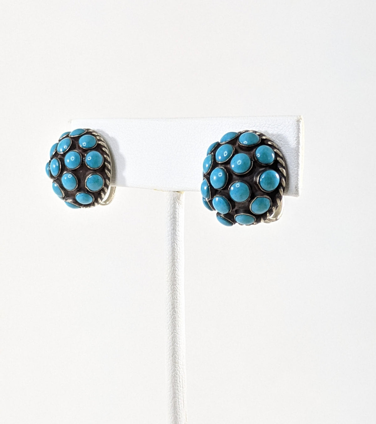 Vintage Alpaca Turquoise Dome Earrings | Mexican Silver Screw Back Earrings | Southwestern Jewelry