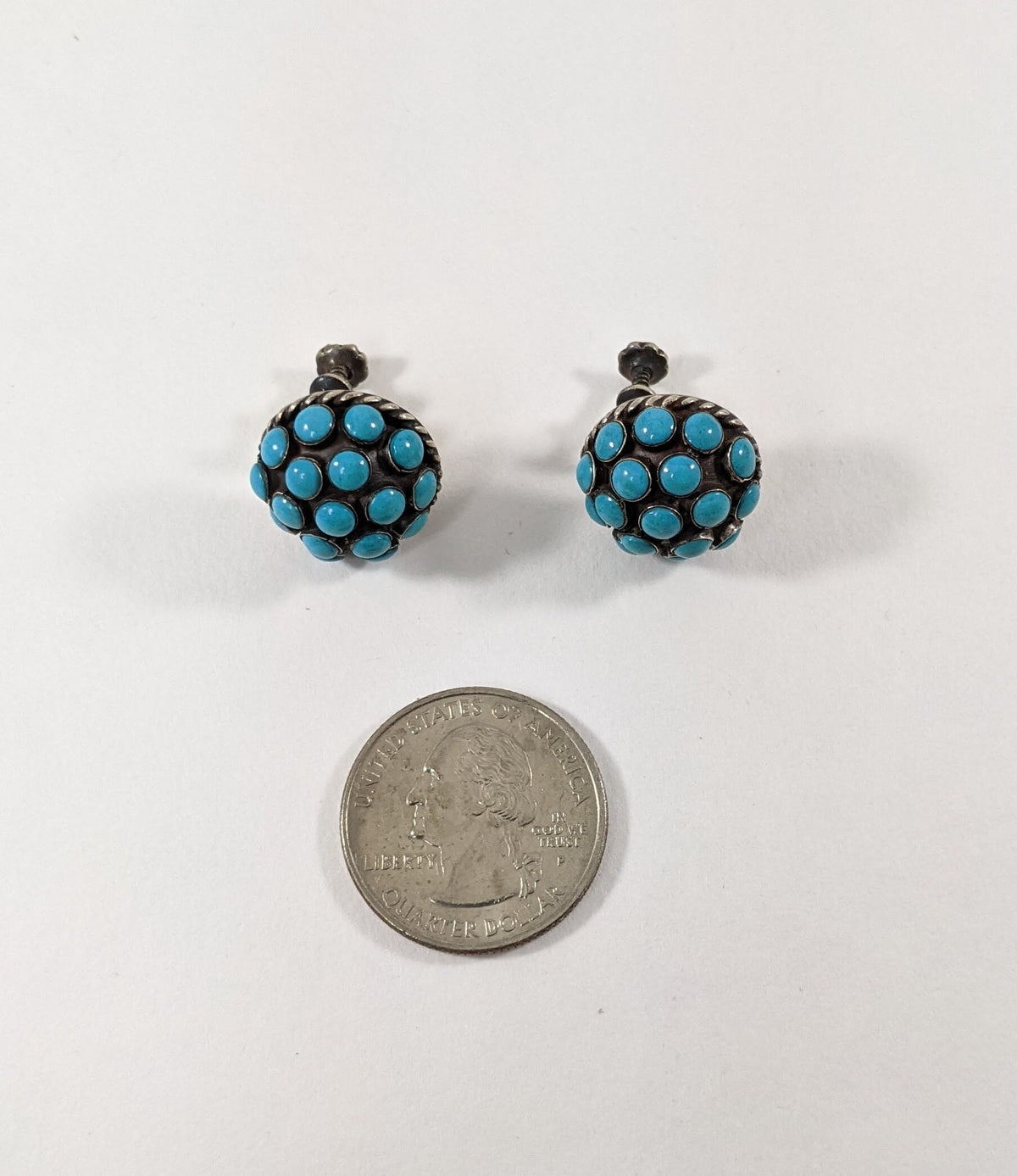 Vintage Alpaca Turquoise Dome Earrings | Mexican Silver Screw Back Earrings | Southwestern Jewelry