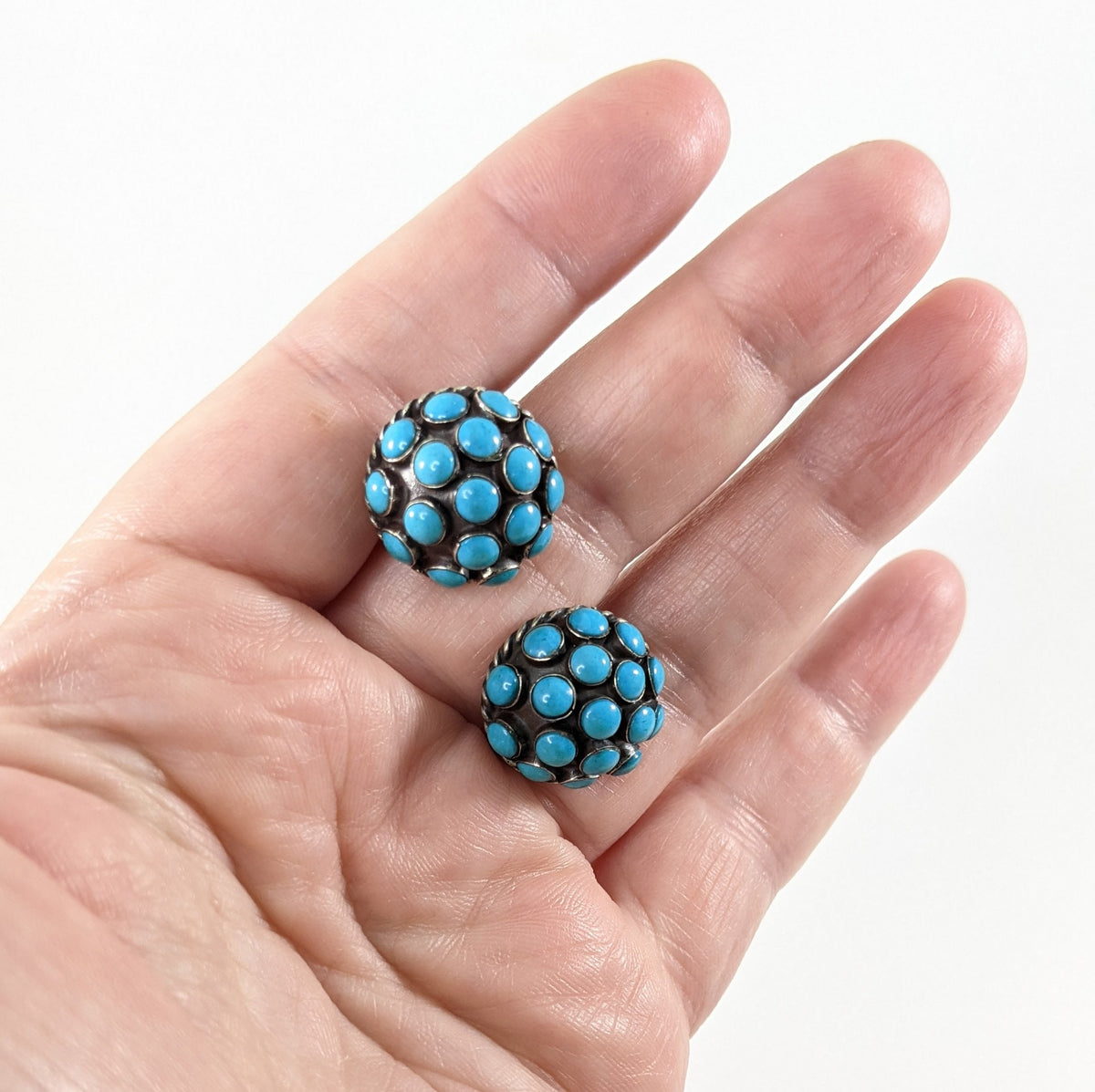 Vintage Alpaca Turquoise Dome Earrings | Mexican Silver Screw Back Earrings | Southwestern Jewelry