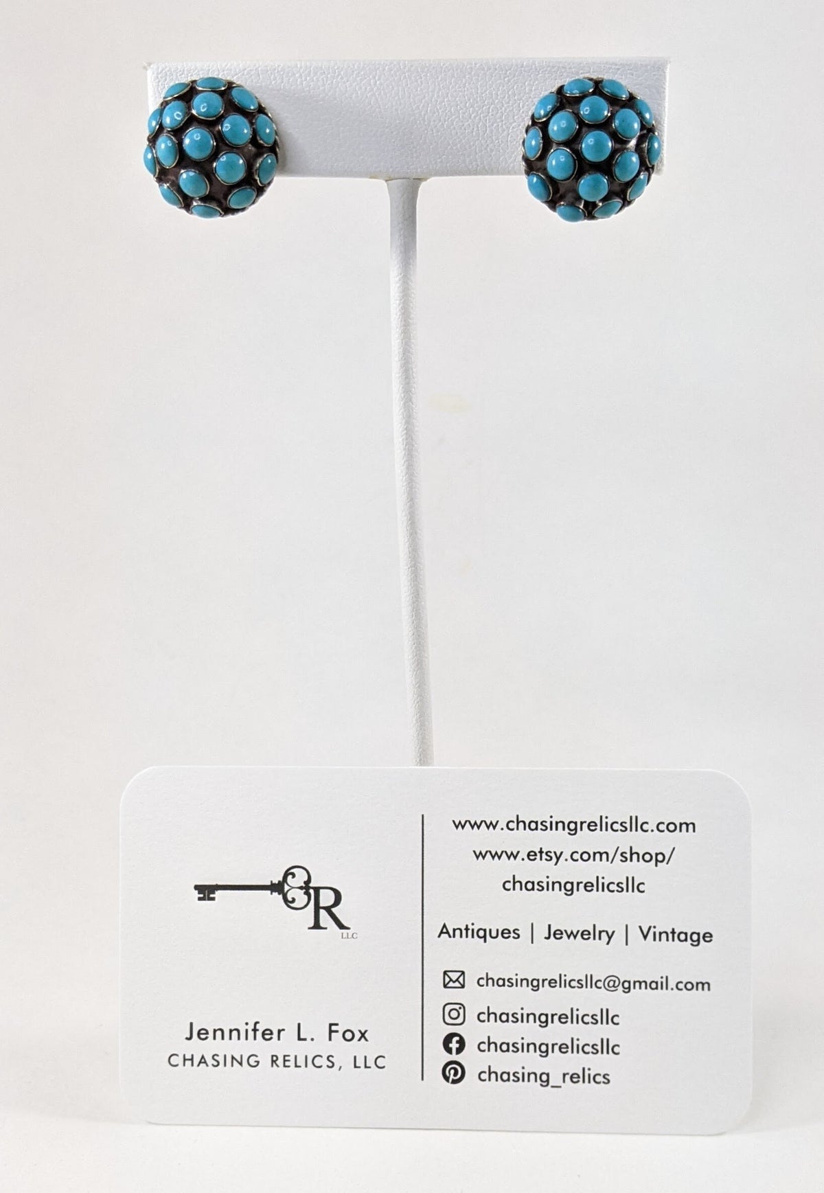 Vintage Alpaca Turquoise Dome Earrings | Mexican Silver Screw Back Earrings | Southwestern Jewelry