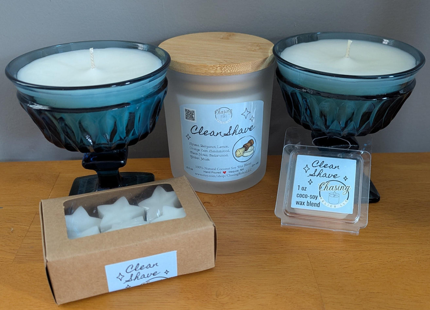 100% natural coconut soy wax blend &#39;Clean Shave&#39; non-toxic candle. Hand poured in Walpole, NH.